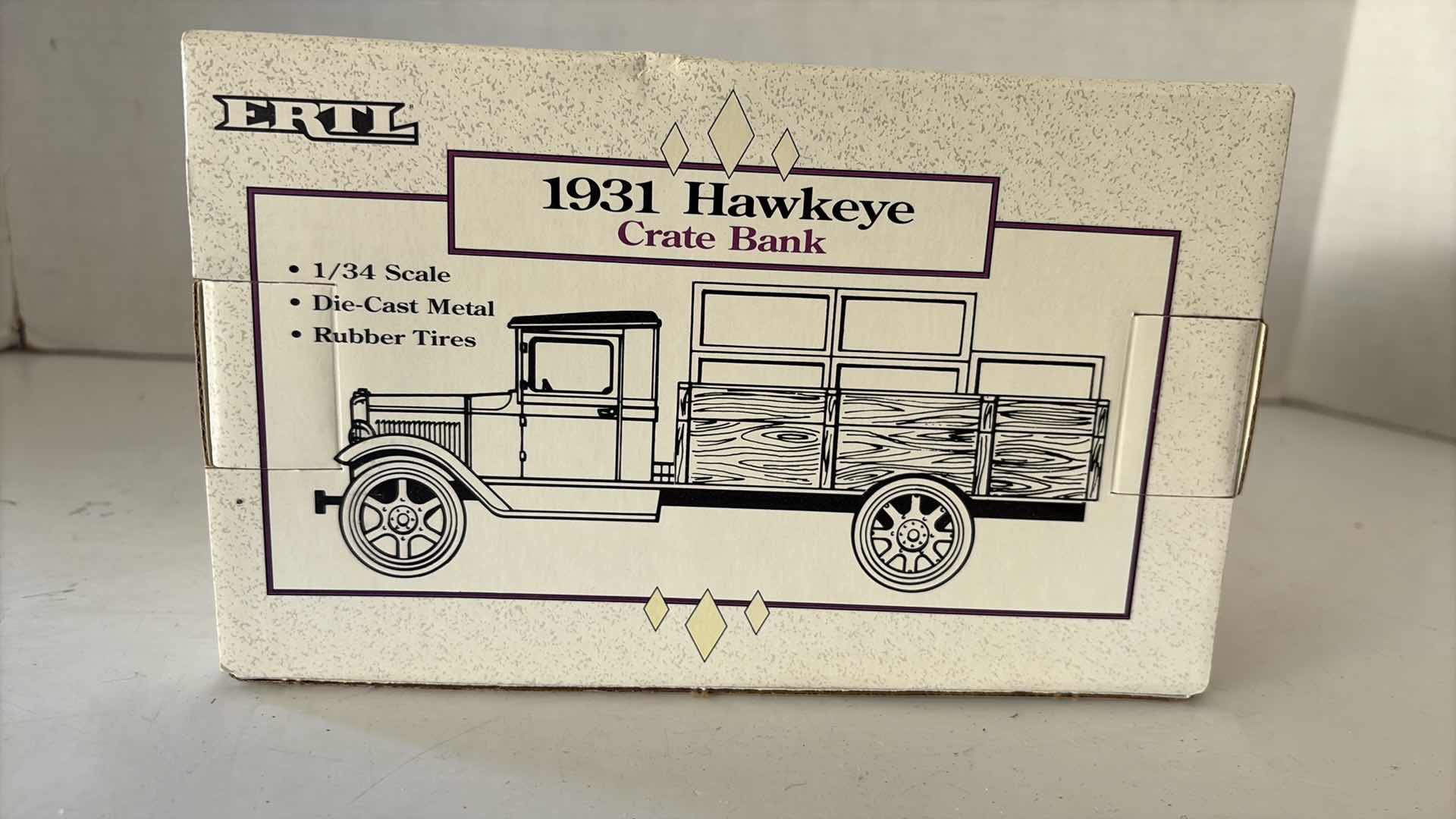 Photo 1 of VINTAGE ERTL "1931 HAWKEYE“ DIE CAST METAL BANK IN ORIGINAL BOX