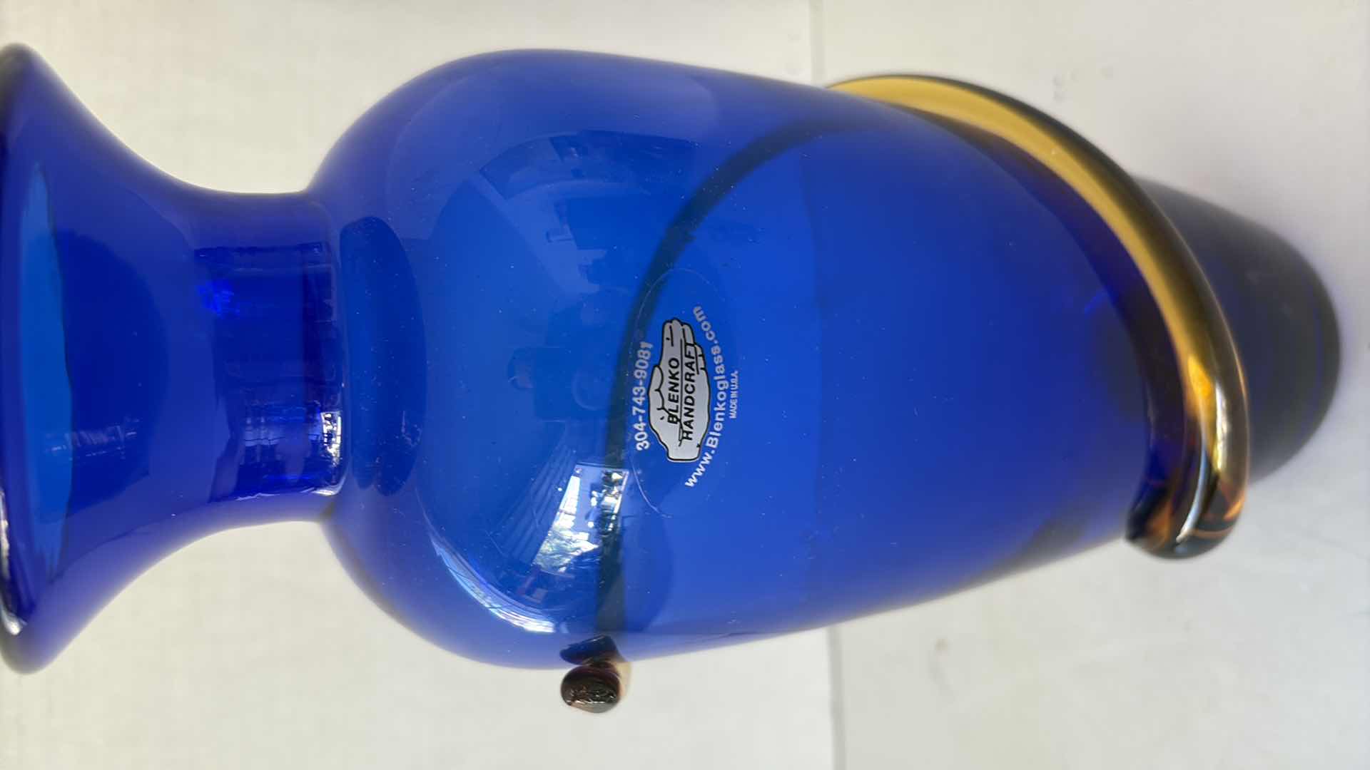 Photo 1 of BLENKO HANDCRAFTED COBALT BLUE GLASS VASE H12”