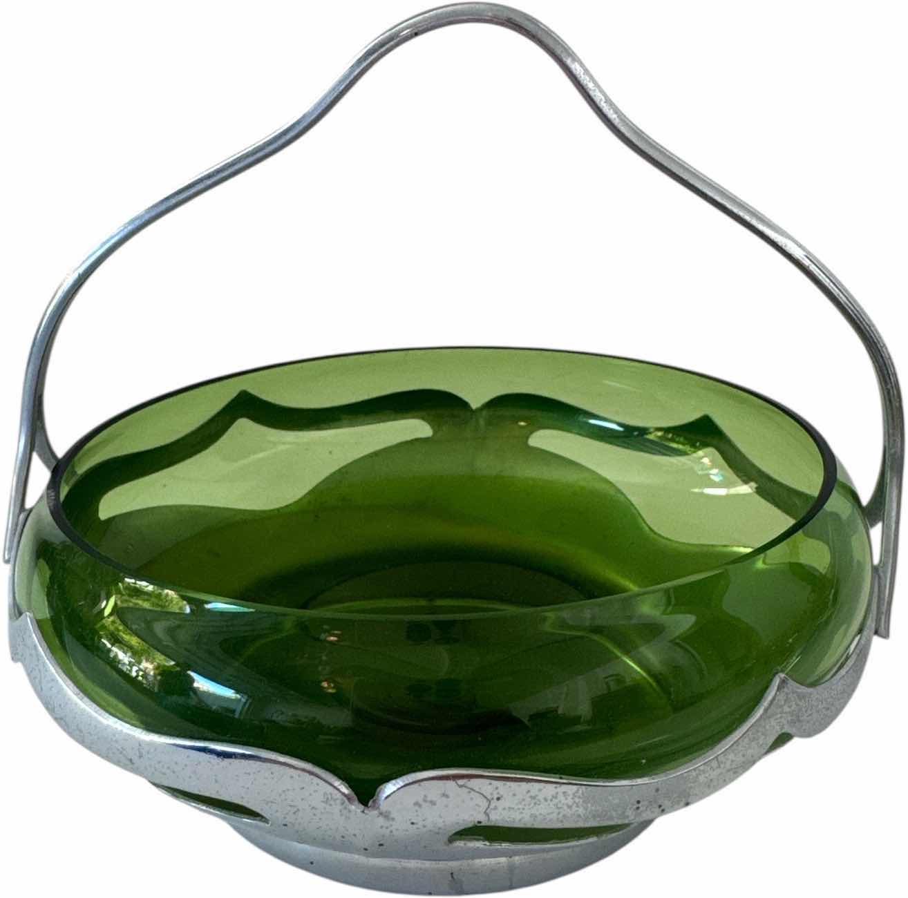 Photo 1 of KROME KRAFT GLASS BASKET GREEN W5.5” X H5”
