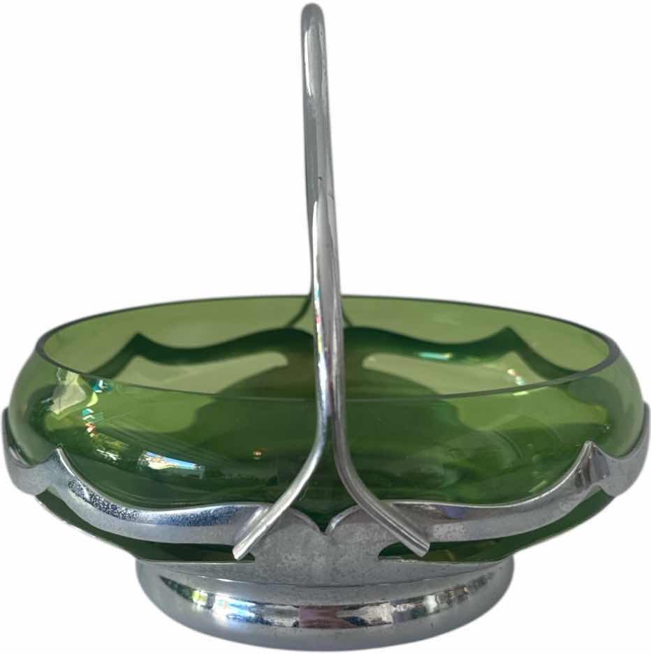 Photo 1 of KROME KRAFT GLASS BASKET GREEN W5.5” X H5”