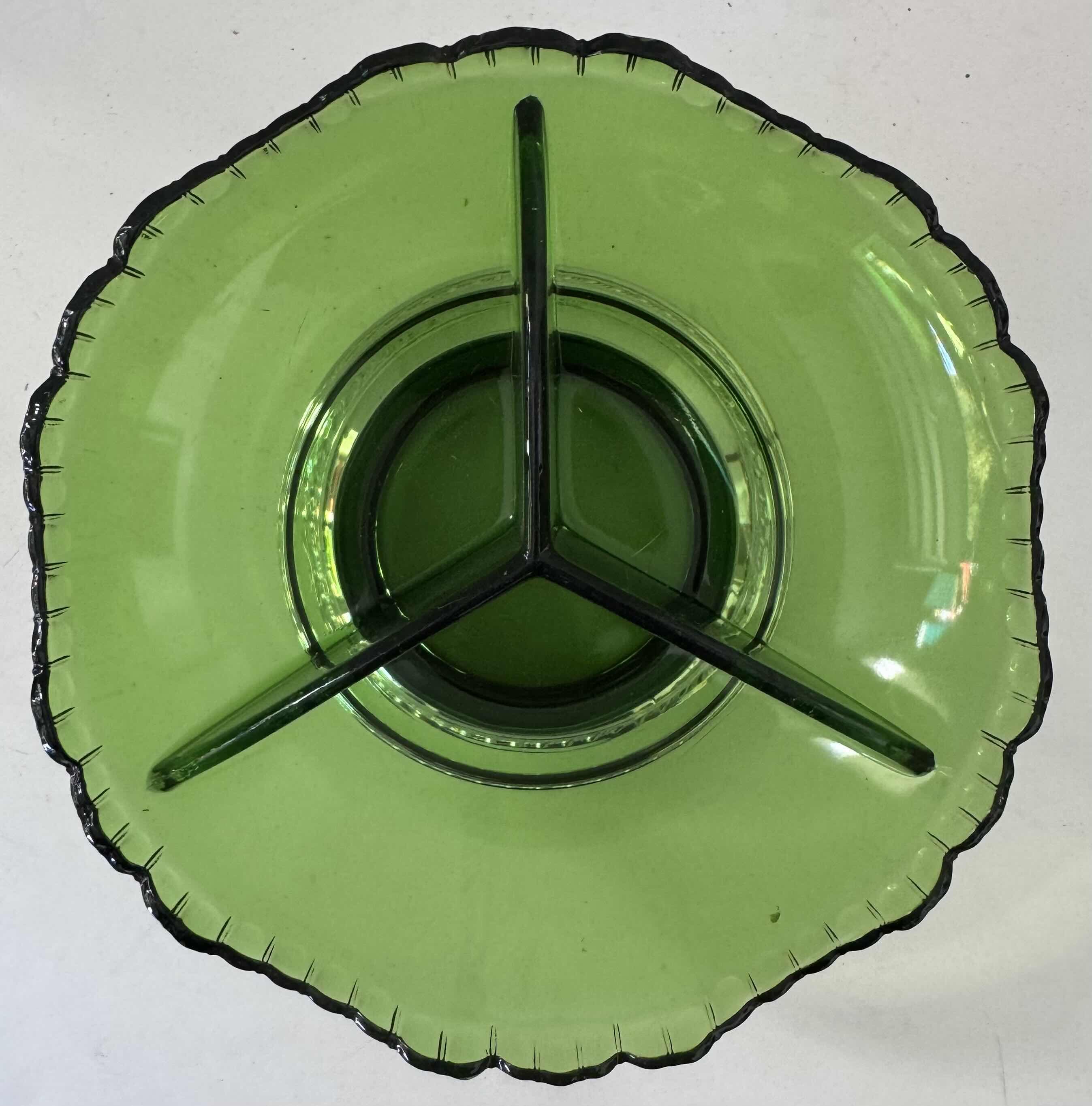 Photo 1 of KROME KRAFT GLASS CANDY DISH GREEN W2.75” X H6.5”