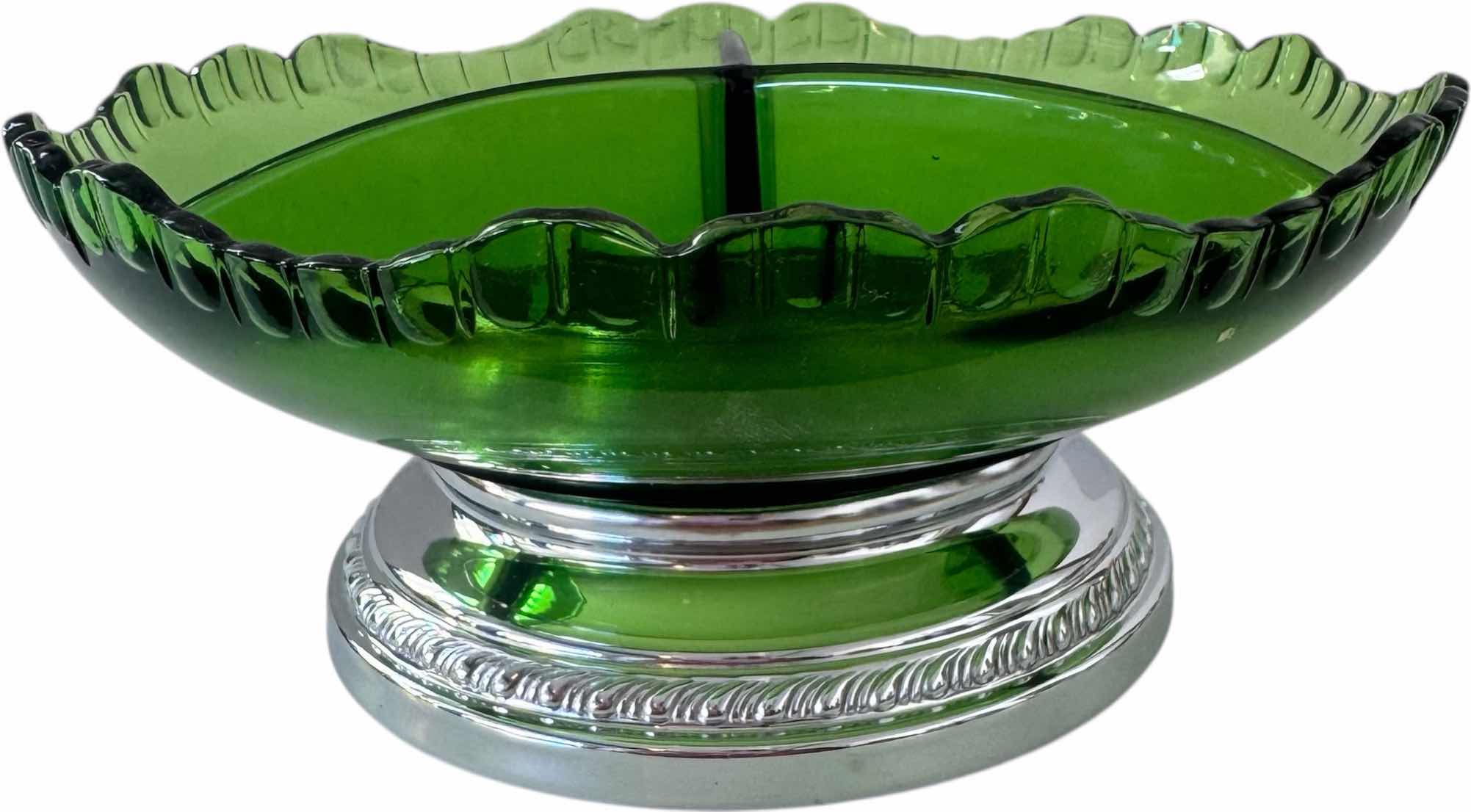 Photo 1 of KROME KRAFT GLASS CANDY DISH GREEN W2.75” X H6.5”