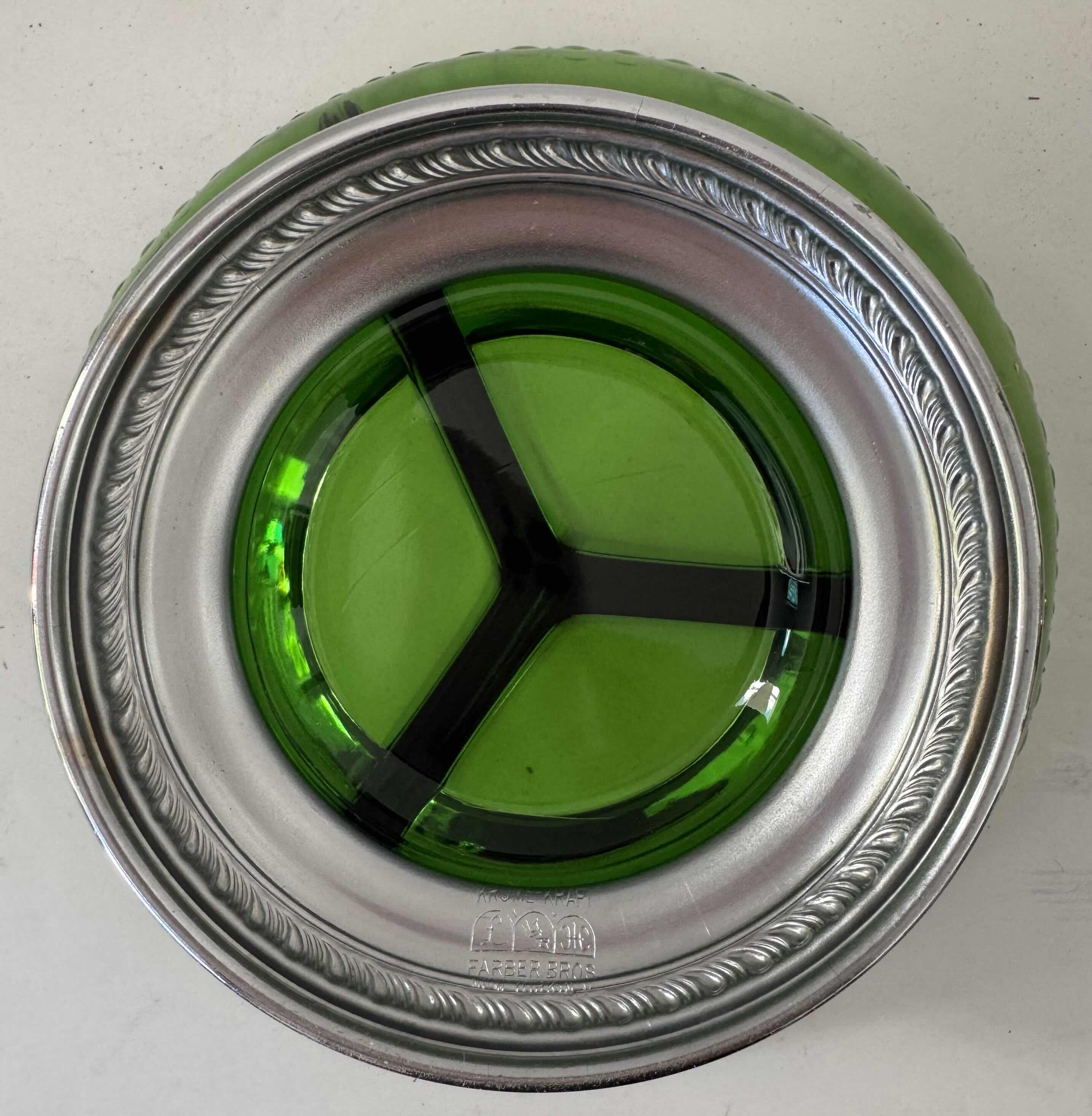 Photo 1 of KROME KRAFT GLASS CANDY DISH GREEN W2.75” X H6.5”