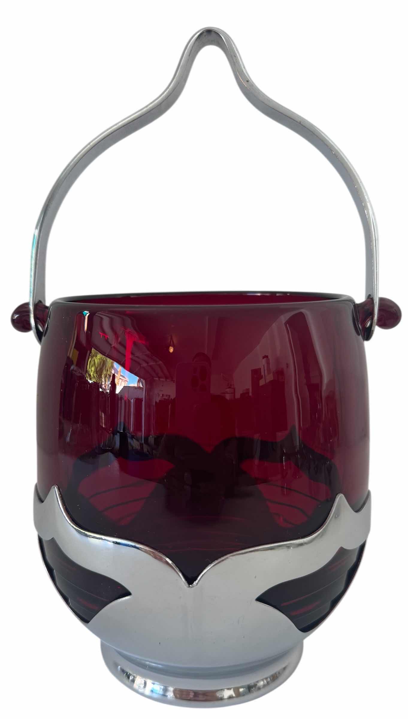 Photo 1 of KROME KRAFT GLASS BASKET GARNET W6” X H10”