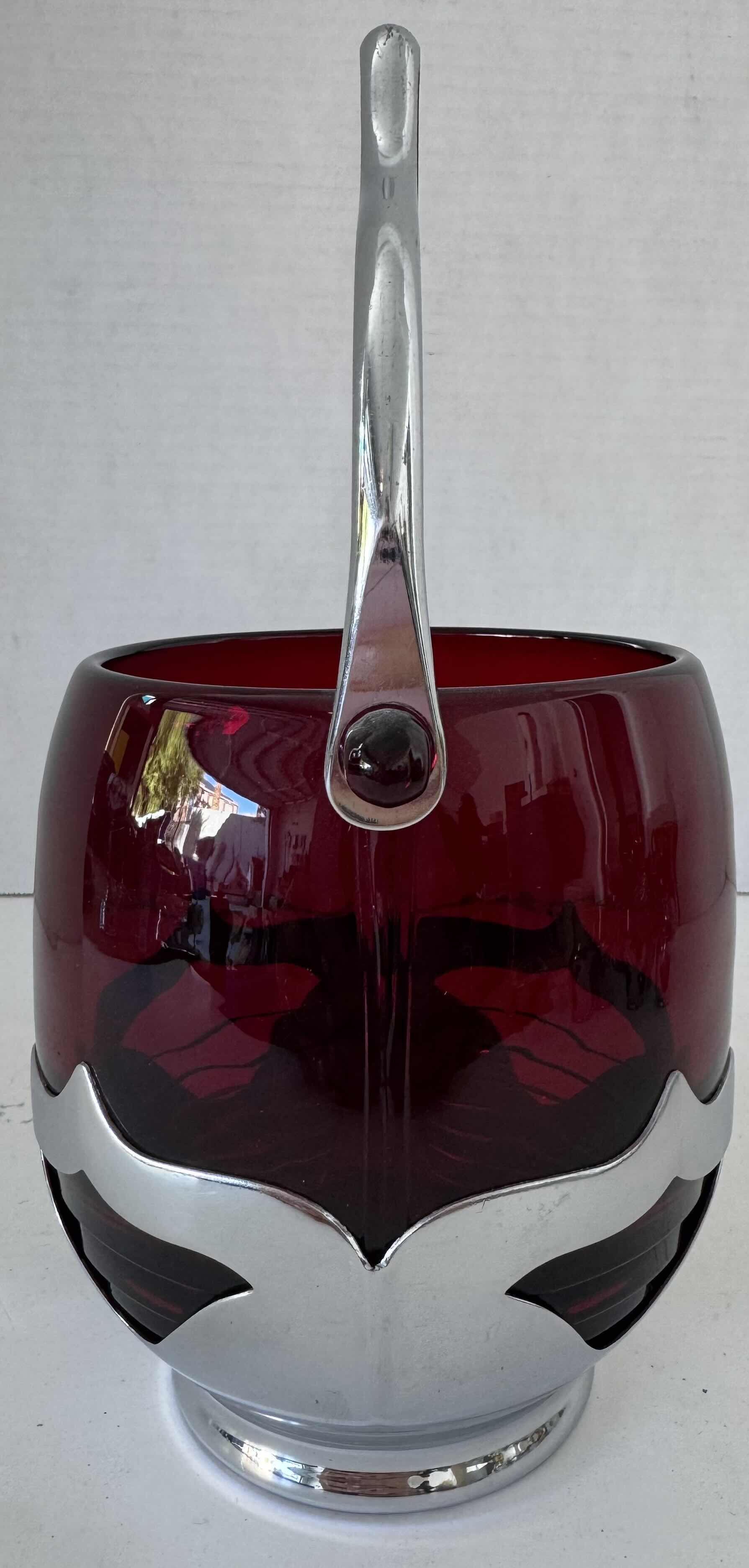 Photo 1 of KROME KRAFT GLASS BASKET GARNET W6” X H10”