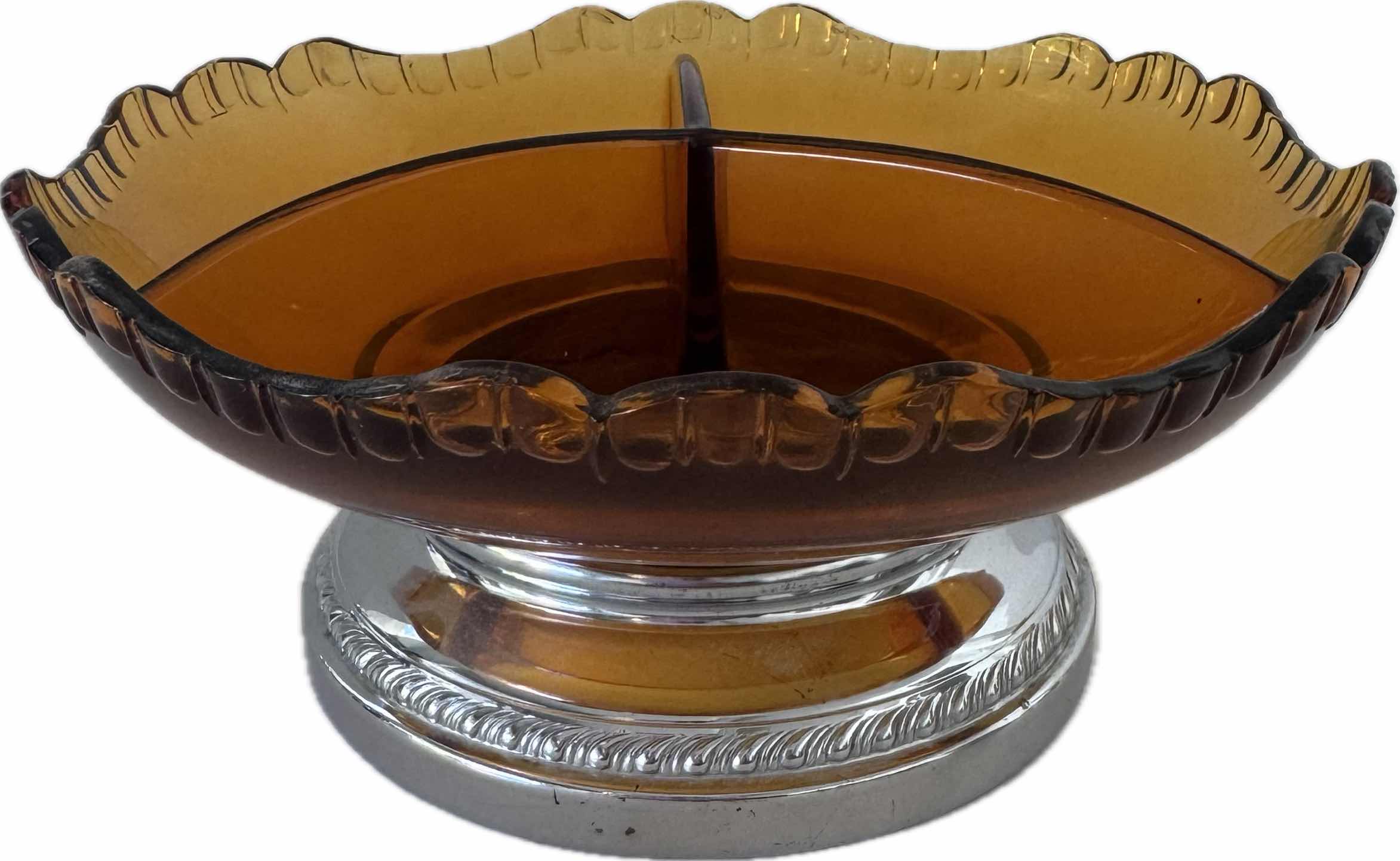 Photo 1 of KROME KRAFT GLASS CANDY DISH AMBER W2.75” X H6.5”