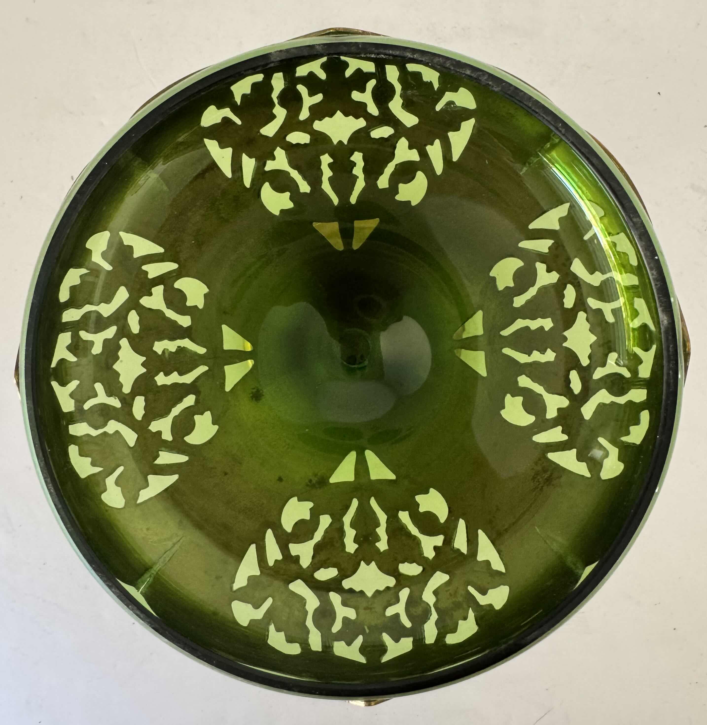 Photo 1 of KROME KRAFT GLASS BRASS CHALICE GREEN W6” X H6”