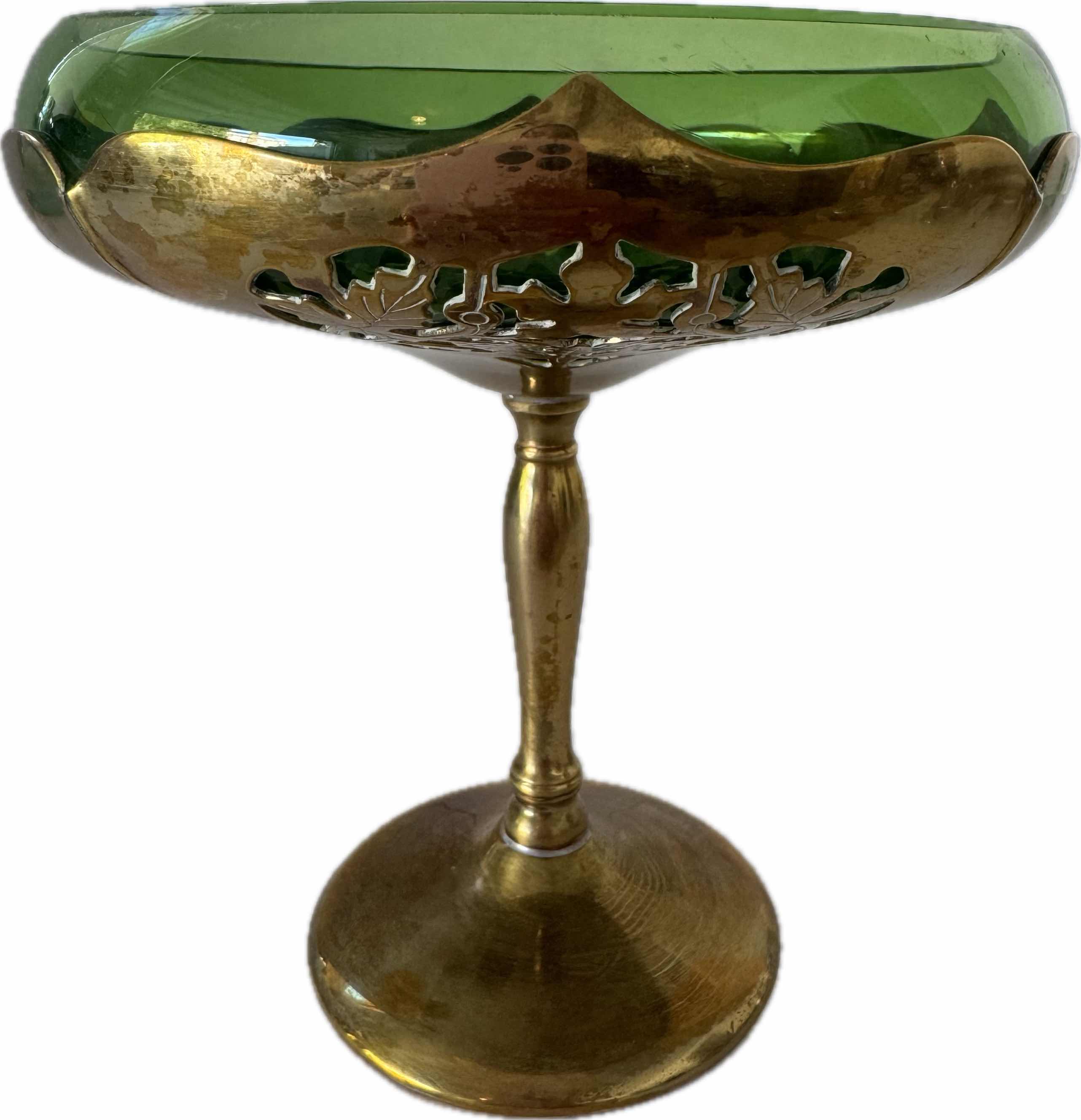 Photo 1 of KROME KRAFT GLASS BRASS CHALICE GREEN W6” X H6”