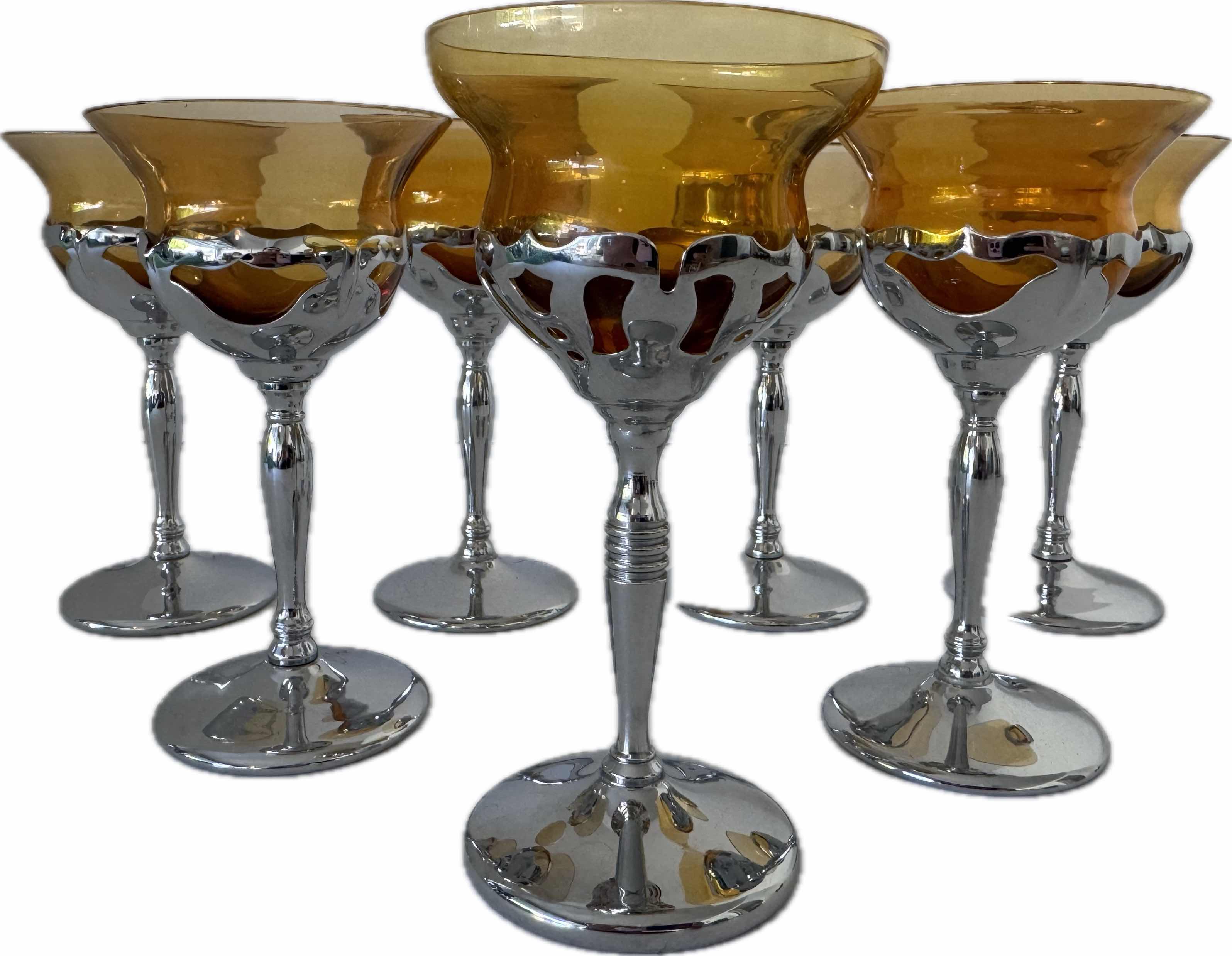 Photo 1 of 7- KROME KRAFT GLASS SHERRY GLASSES AMBER W3.25” X H6”