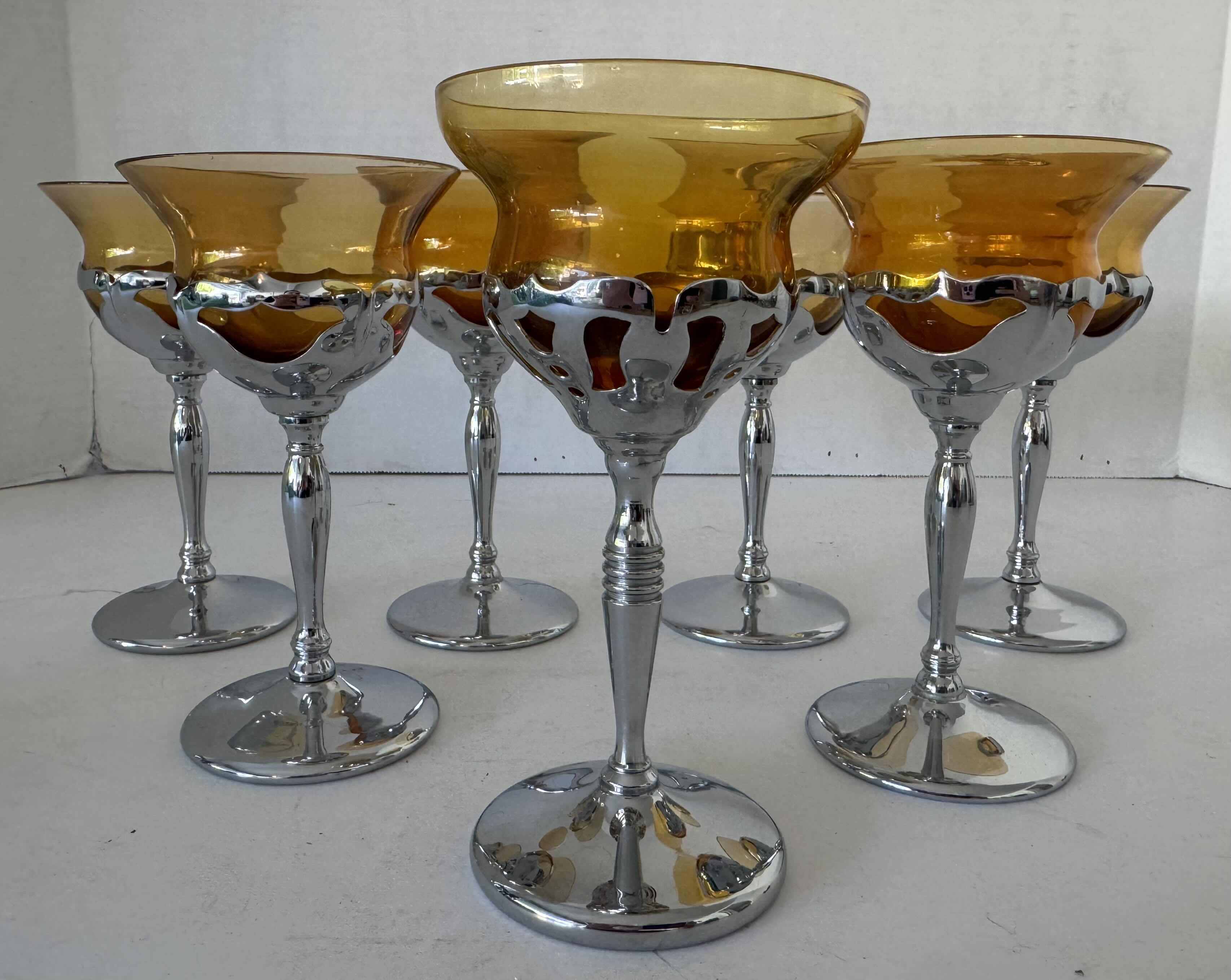 Photo 1 of 7- KROME KRAFT GLASS SHERRY GLASSES AMBER W3.25” X H6”