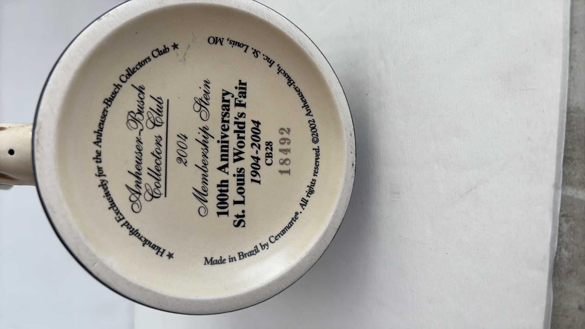 Photo 1 of ANHEUSER BUSCH “ST.LOUIS WORLDS FAIR 100TH ANNIVERSARY 1904-2004” STEIN