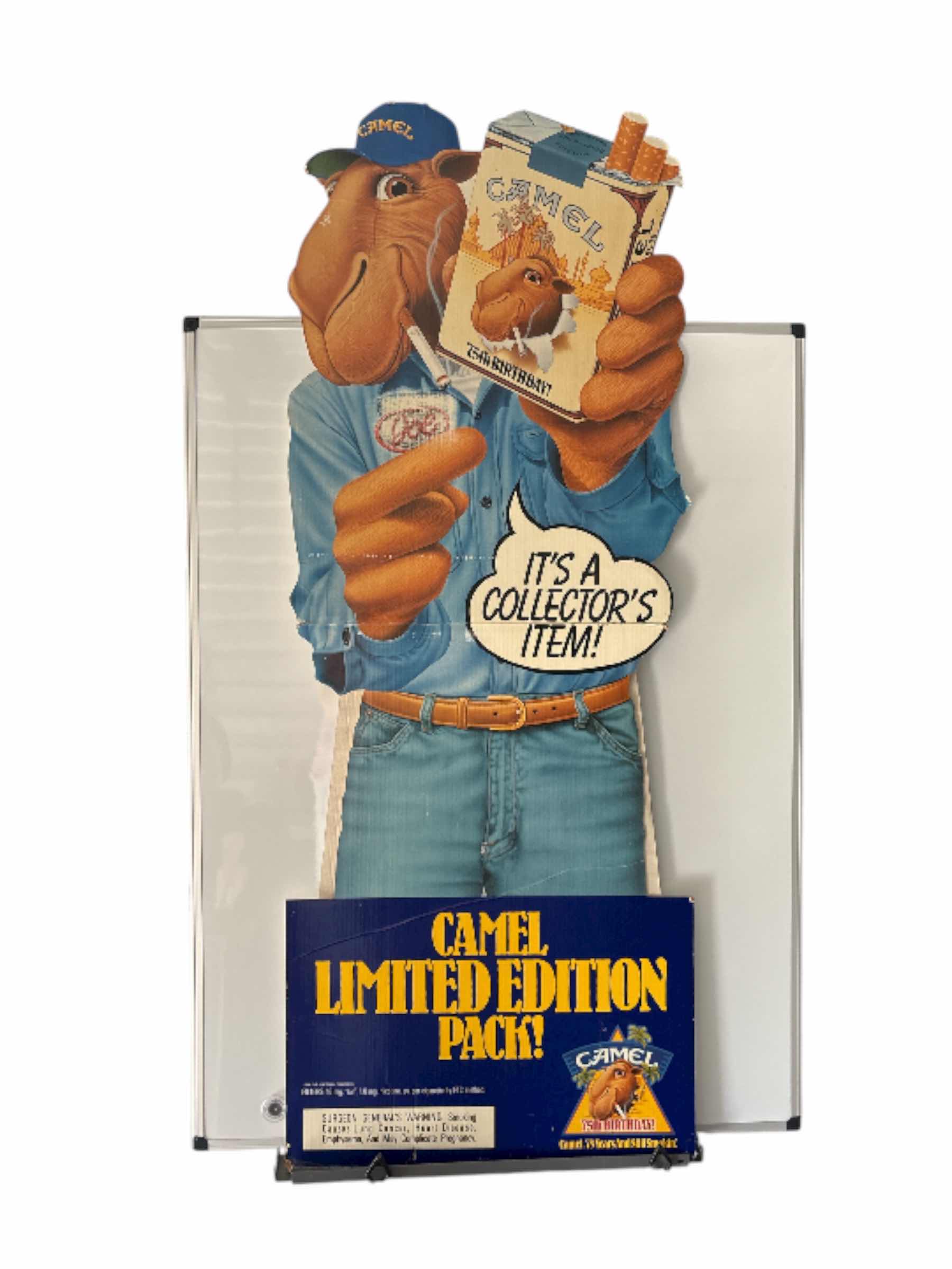 Photo 1 of VINTAGE CAMEL CIGARETTES CARDBOARD CUTOUT FRAMED PICTURE OF CAMEL