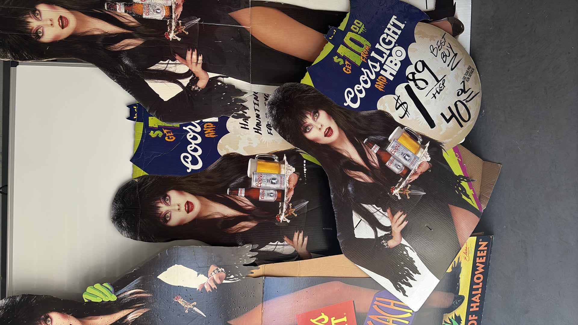 Photo 1 of 4PCS-VINTAGE COORS LIGHT AND ELVIRA CARDBOARD CUTOUTS