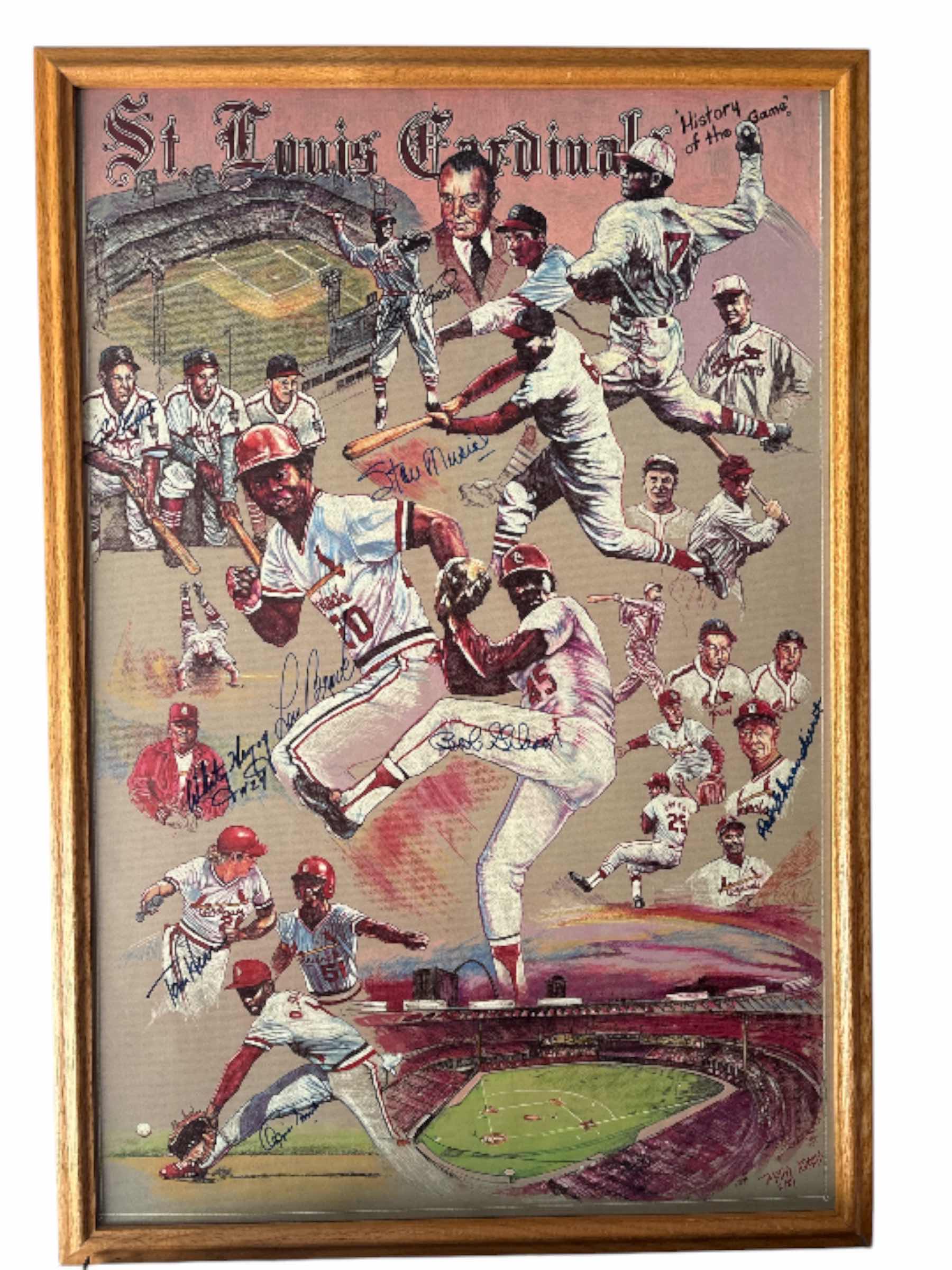 Photo 1 of TIMOTHY ADAMS ST.LOUIS CARDINALS “ HISTORY OF THE GAME “ SIGNED POSTER 26”X40” STAN MUSIAL SIGNED PHOTO