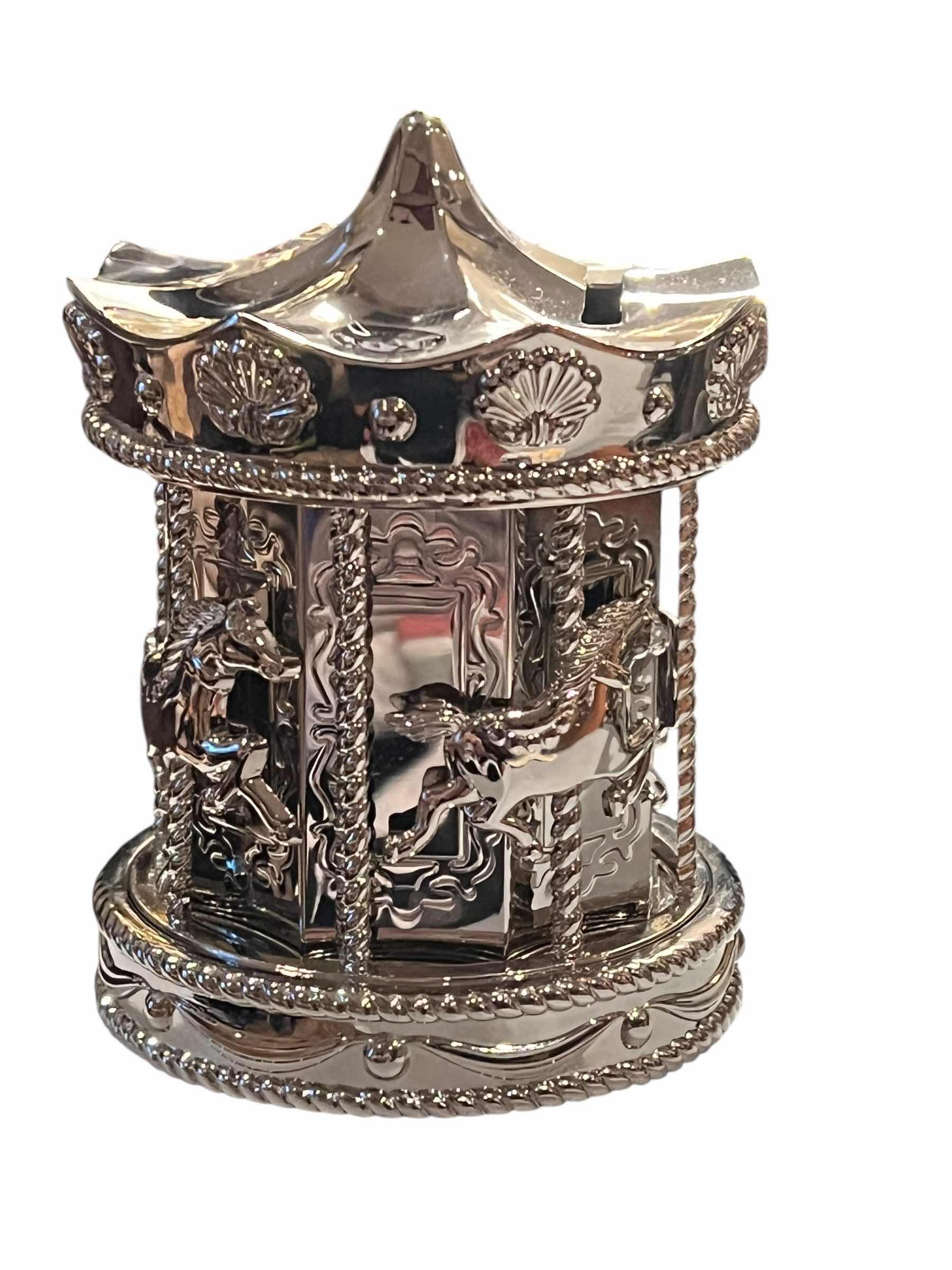 Photo 1 of 4” SILVER PLATED CAROUSEL BANK. BY GSA $120