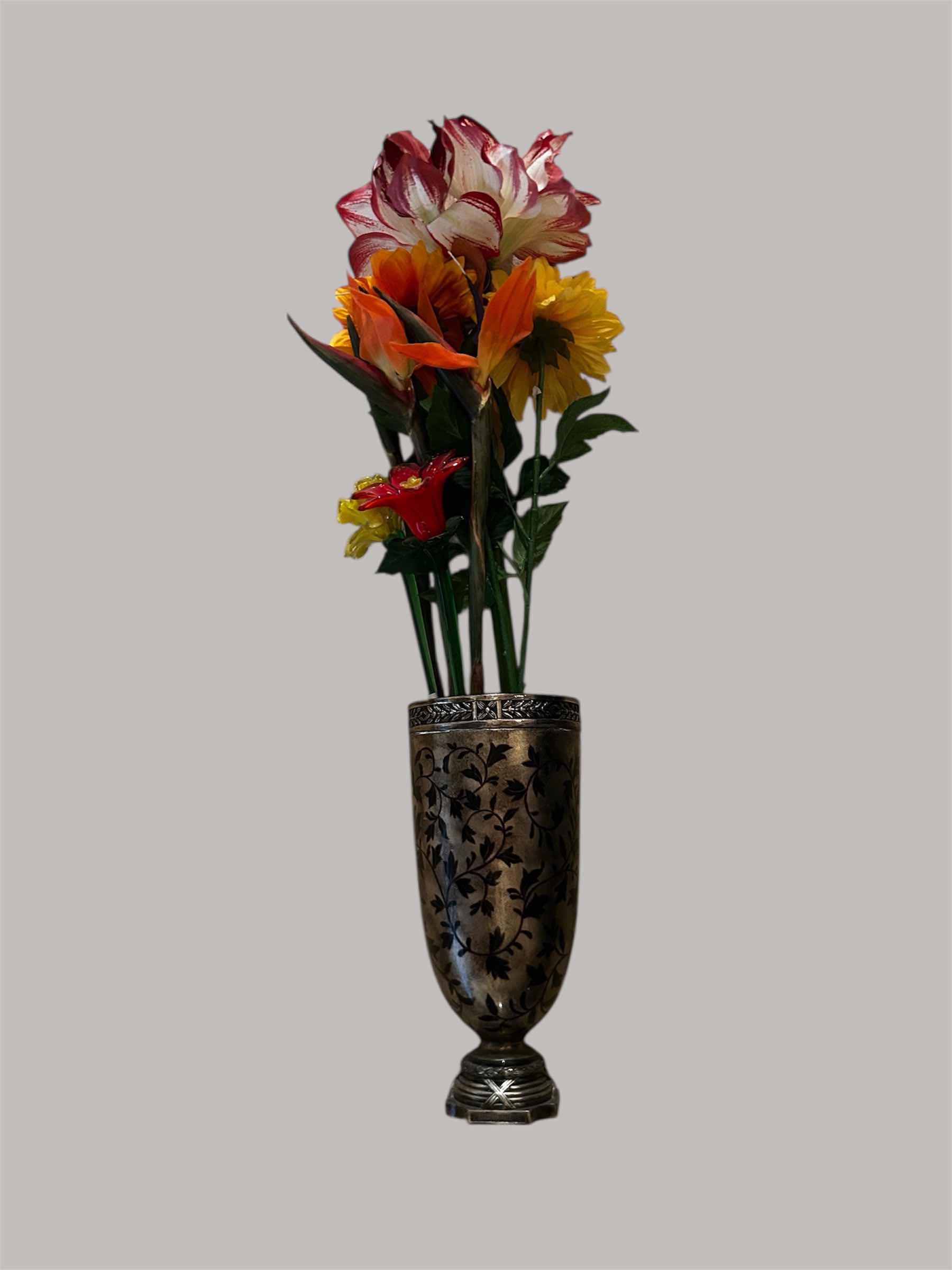 Photo 1 of CERAMIC WALL VASE W FAUX FLOWERS H36"