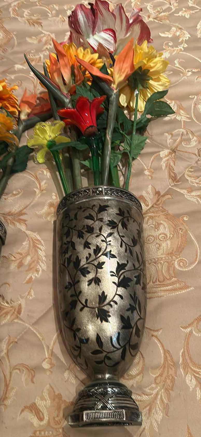 Photo 1 of CERAMIC WALL VASE W FAUX FLOWERS H36"