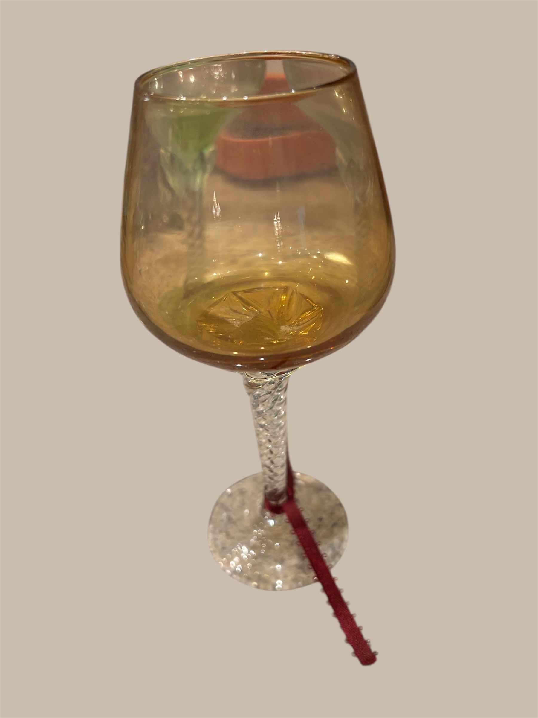 Photo 1 of 3- VINTAGE TWISTED HAND BLOWN STEM GREEN BLUE GOLD