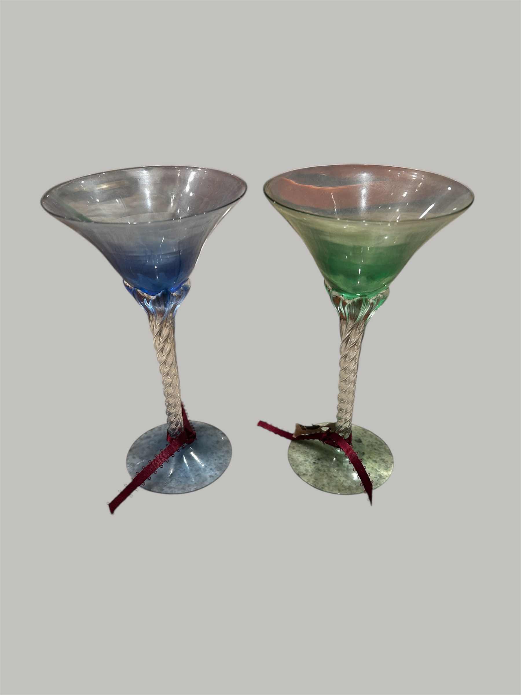 Photo 1 of 2- VINTAGE TWISTED HAND BLOWN STEM GREEN BLUE