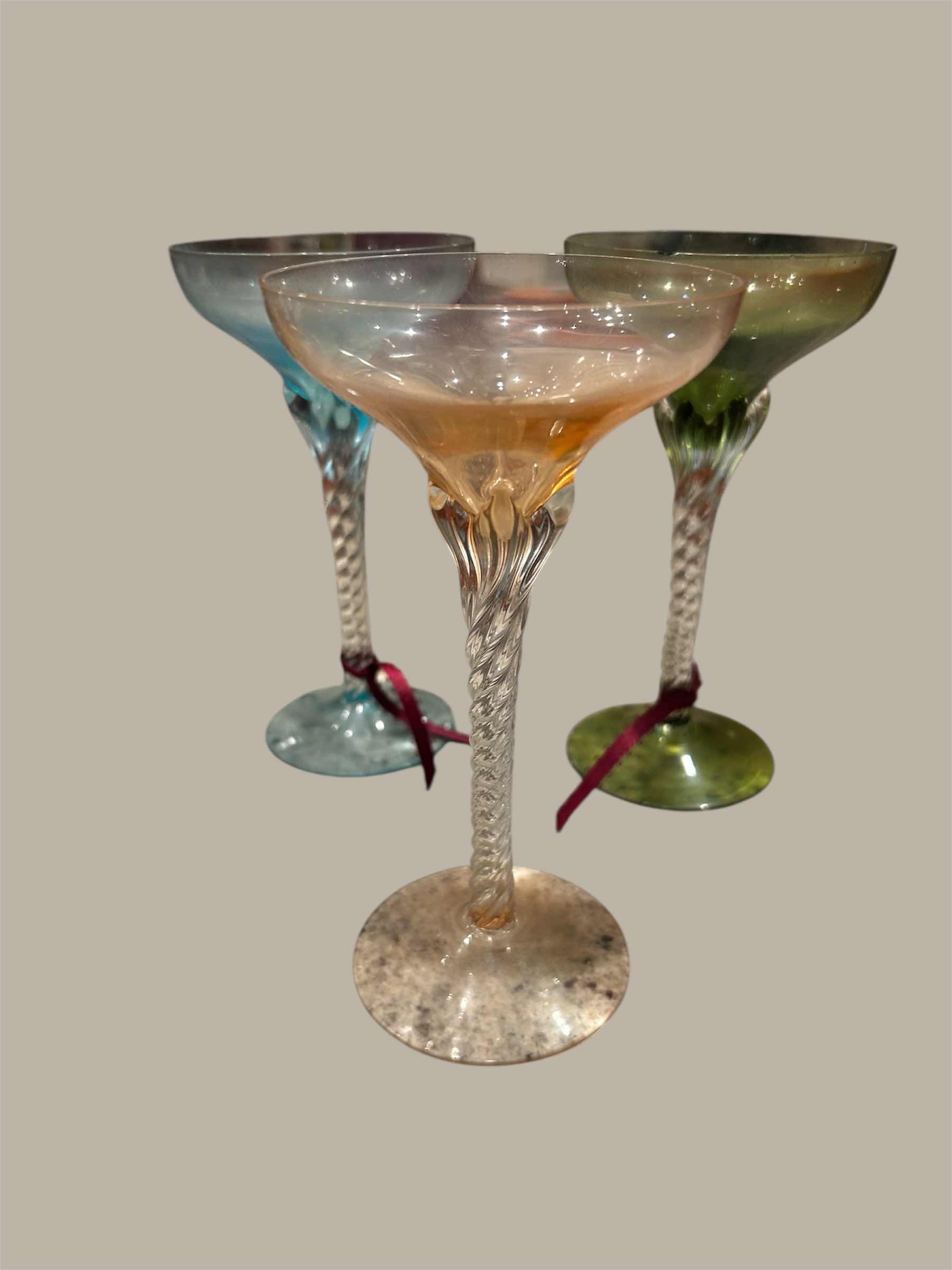 Photo 1 of 3- VINTAGE TWISTED HAND BLOWN STEM GREEN BLUE PINK