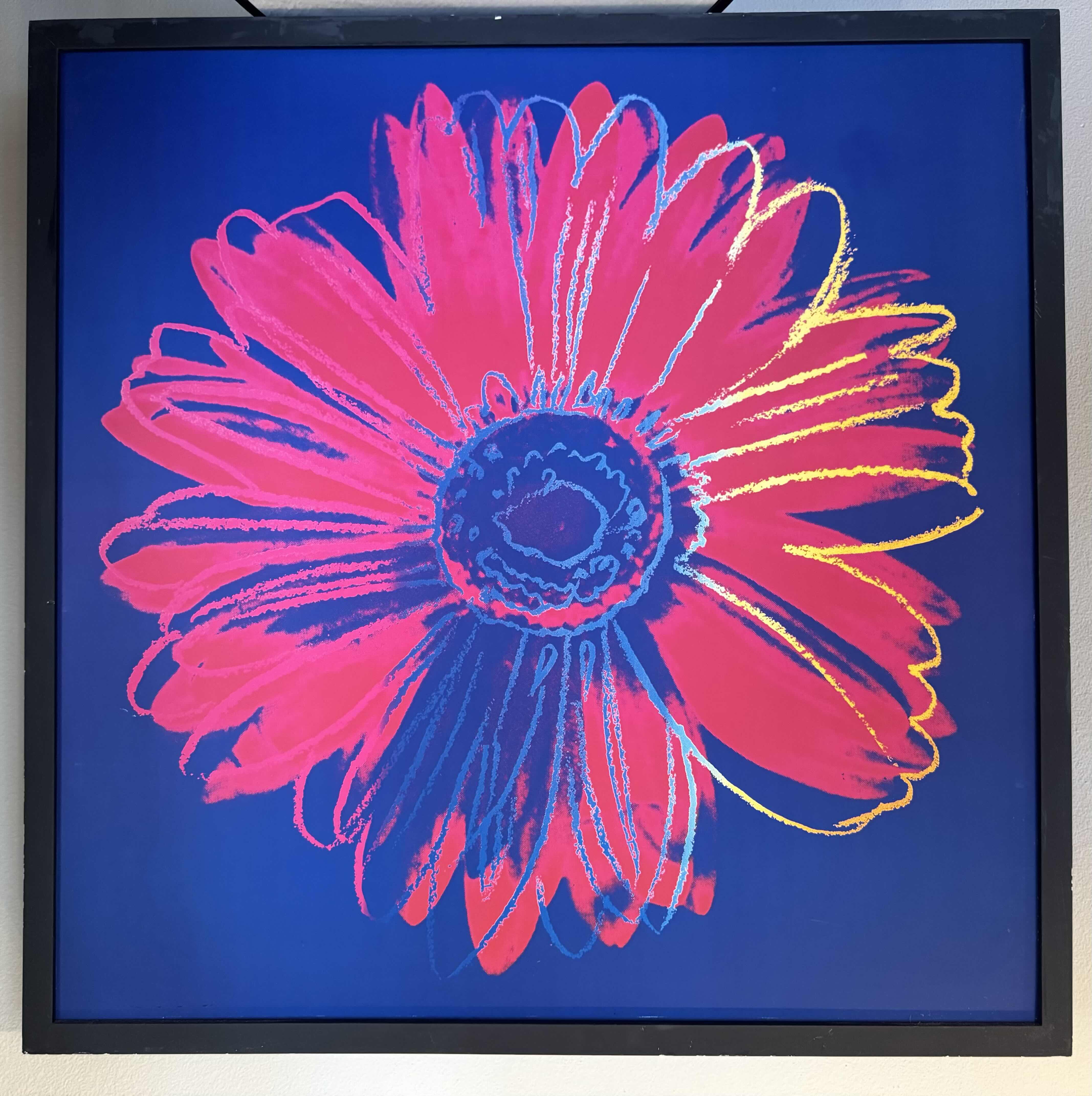Photo 1 of 1982 BLUE & RED DAISY PRINT ARTWORK BY ANDY WARHOL 36" X 36"