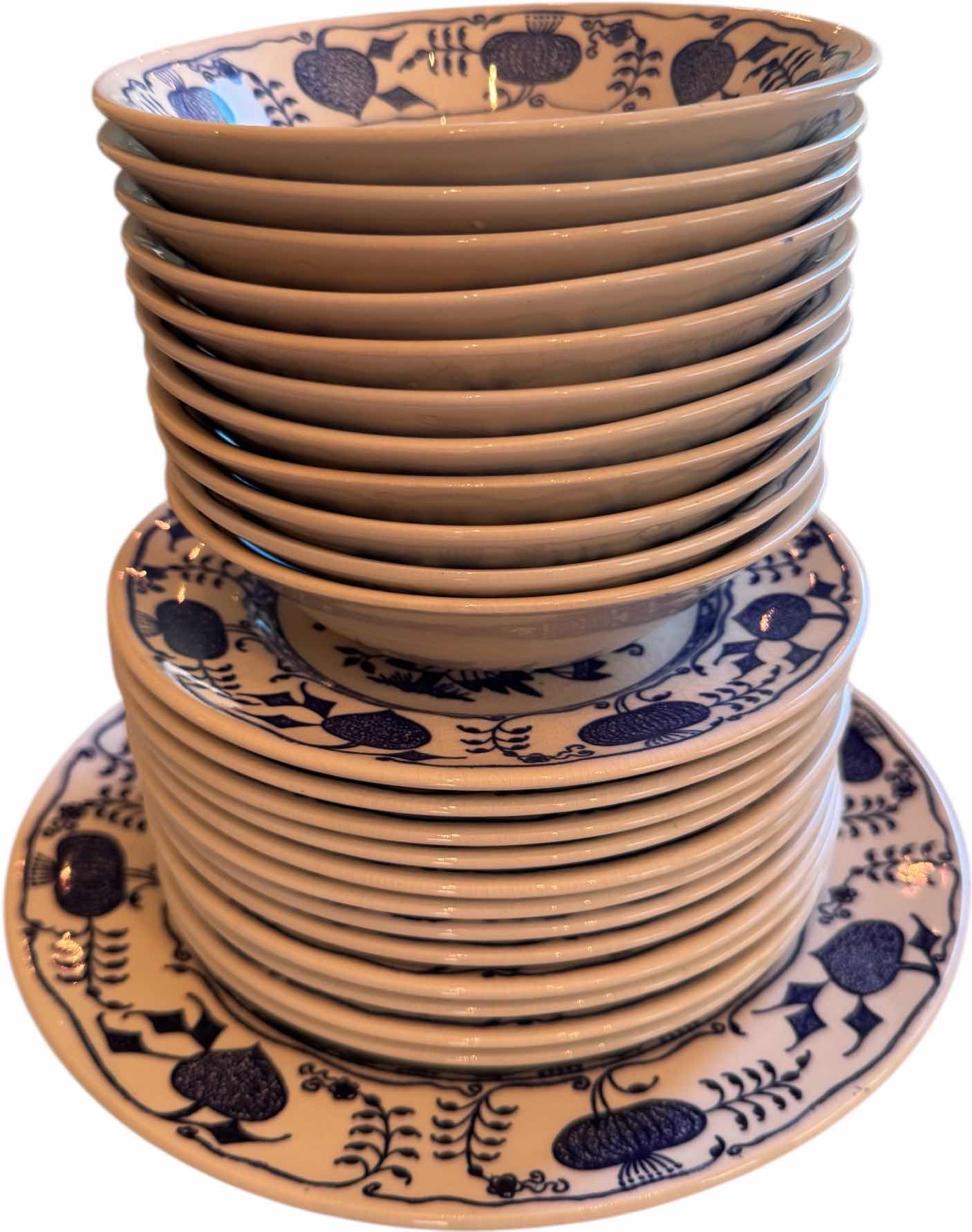 Photo 1 of 24 PCS-MOUNT CLEMENS CHINA UNDERGLAZE WHITE W BLUE IRONSTONE SMALL PLATES & BOWLS