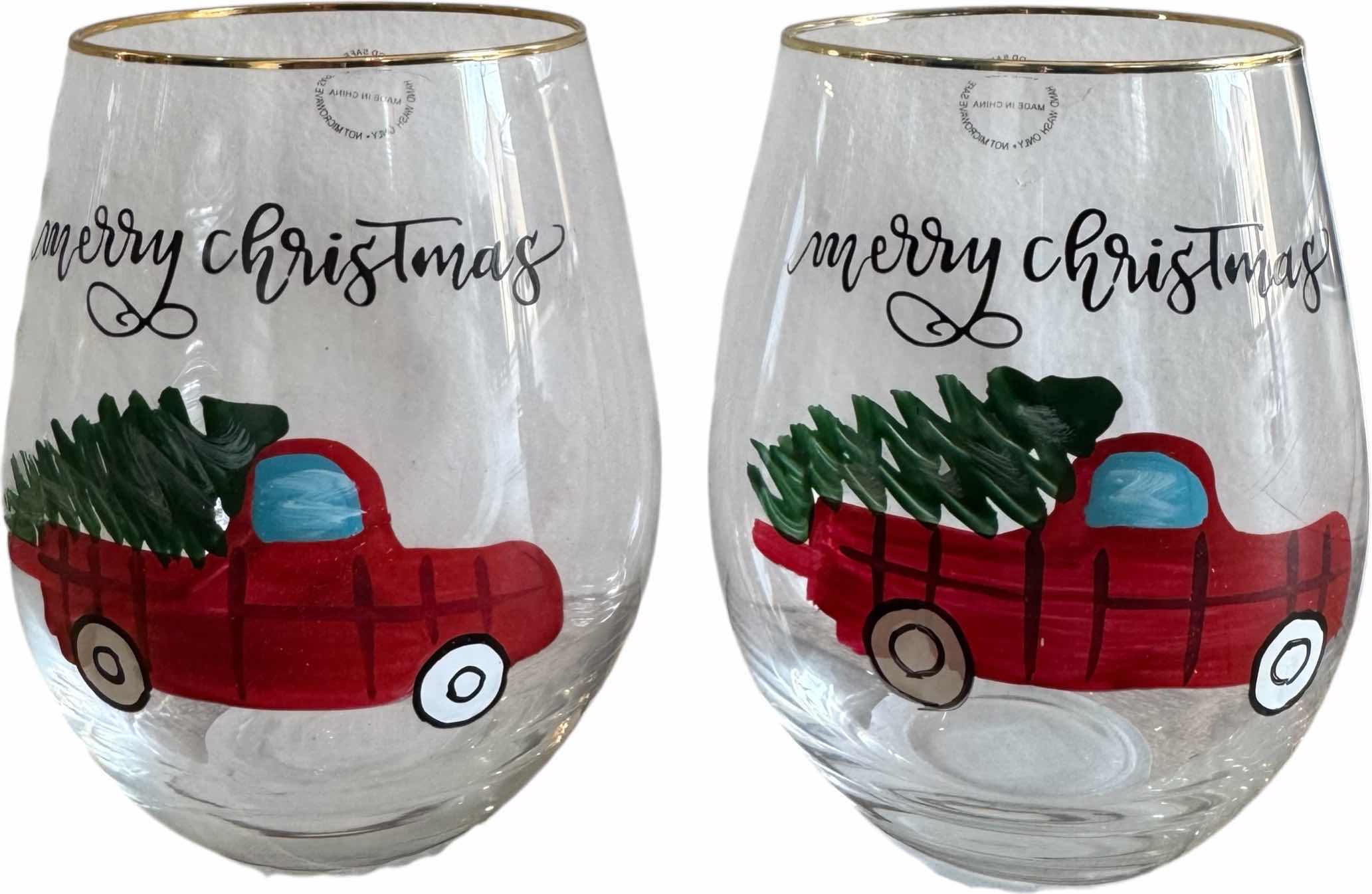 Photo 1 of SET OF 12 STEMLESS "MERRY CHRISTMAS" WINE GLASSES
