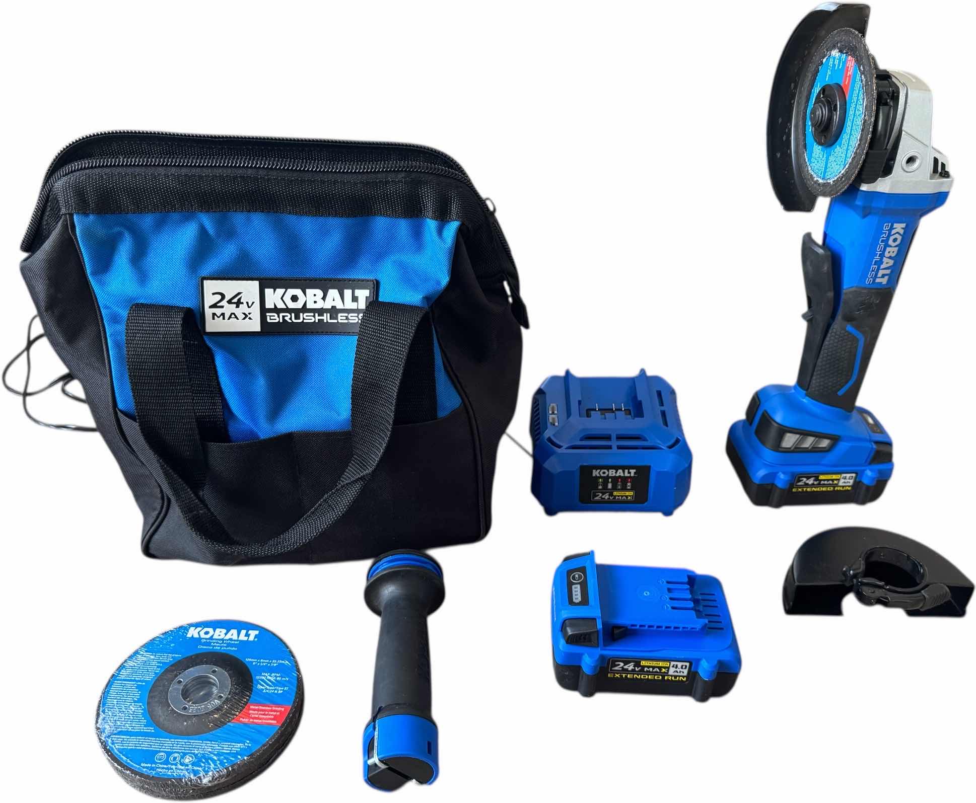 Photo 1 of KOBALT 24V MAX BRUSHLESS ANGLE GRINDER/CUT-OFF TOOL MODEL #KAG 424B-03 W ACCESSORIES