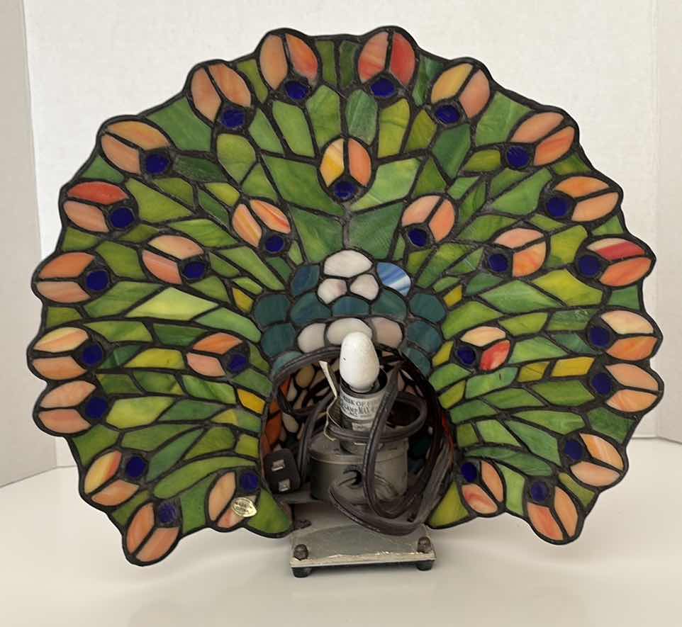 Photo 1 of TIFFANY STYLE PEACOCK RESIN LAMP H11.5”