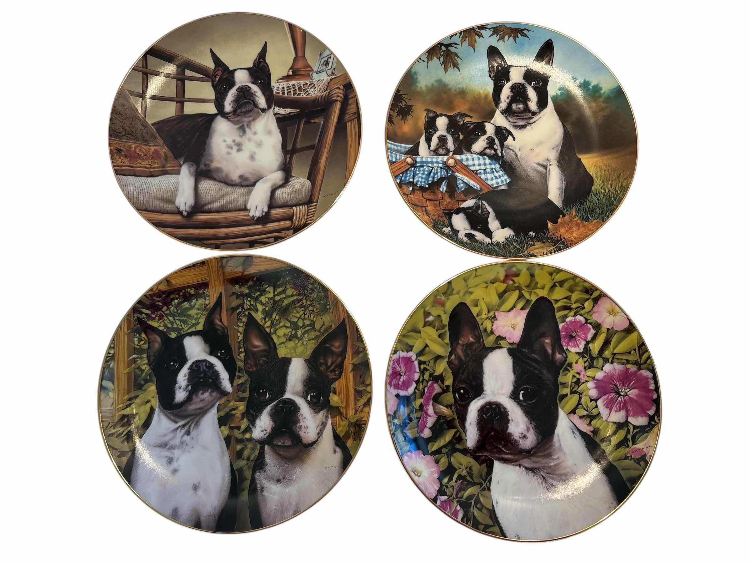 Photo 1 of (4)PCS 8” DAN HATALA BOSTON TERRIER SOUVENIR PLATES