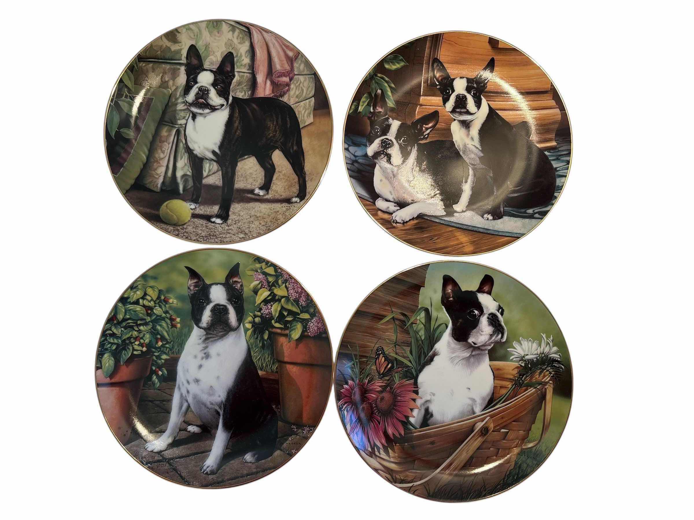 Photo 1 of (4)PCS 8” DAN HATALA BOSTON TERRIER SOUVENIR PLATES