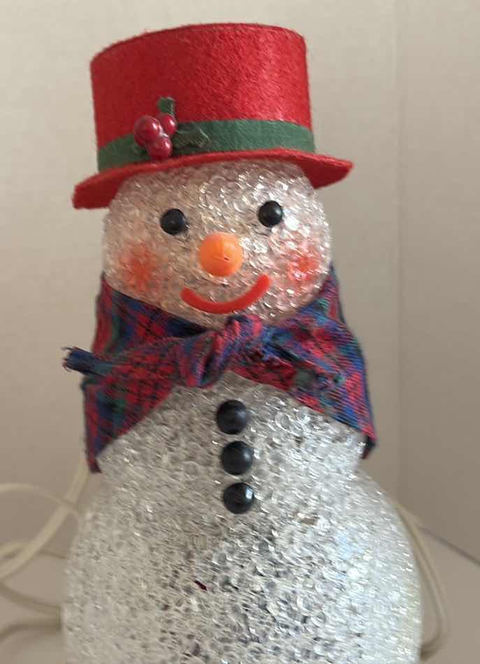 Photo 1 of (2)PCS AVON HAND BLOWN ORNAMENTS AND SNOWMAN LIGHT UP STATUE