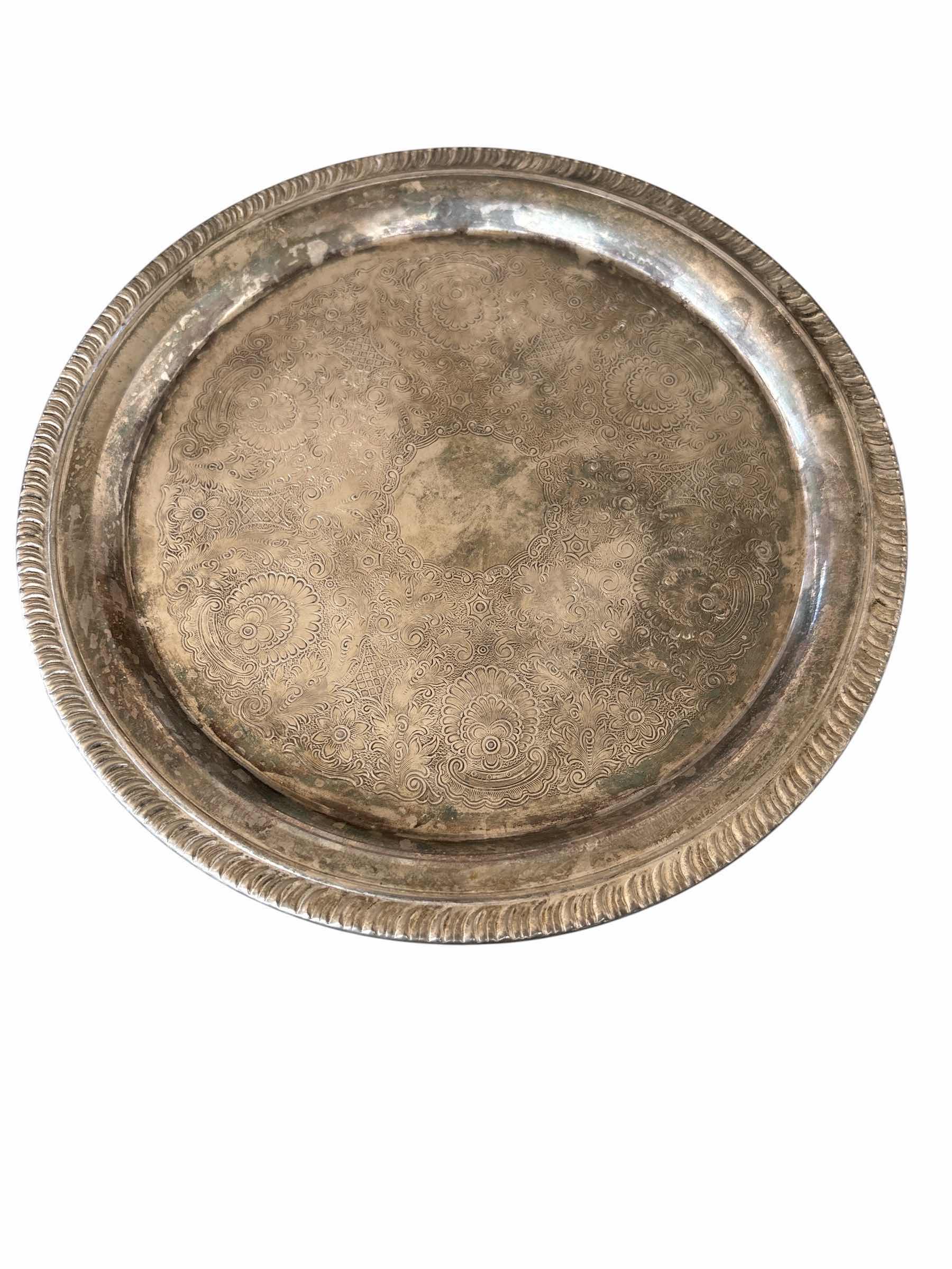 Photo 1 of ANTIQUE CANDLESTICK HOLDER ON TRAY H4.5”
