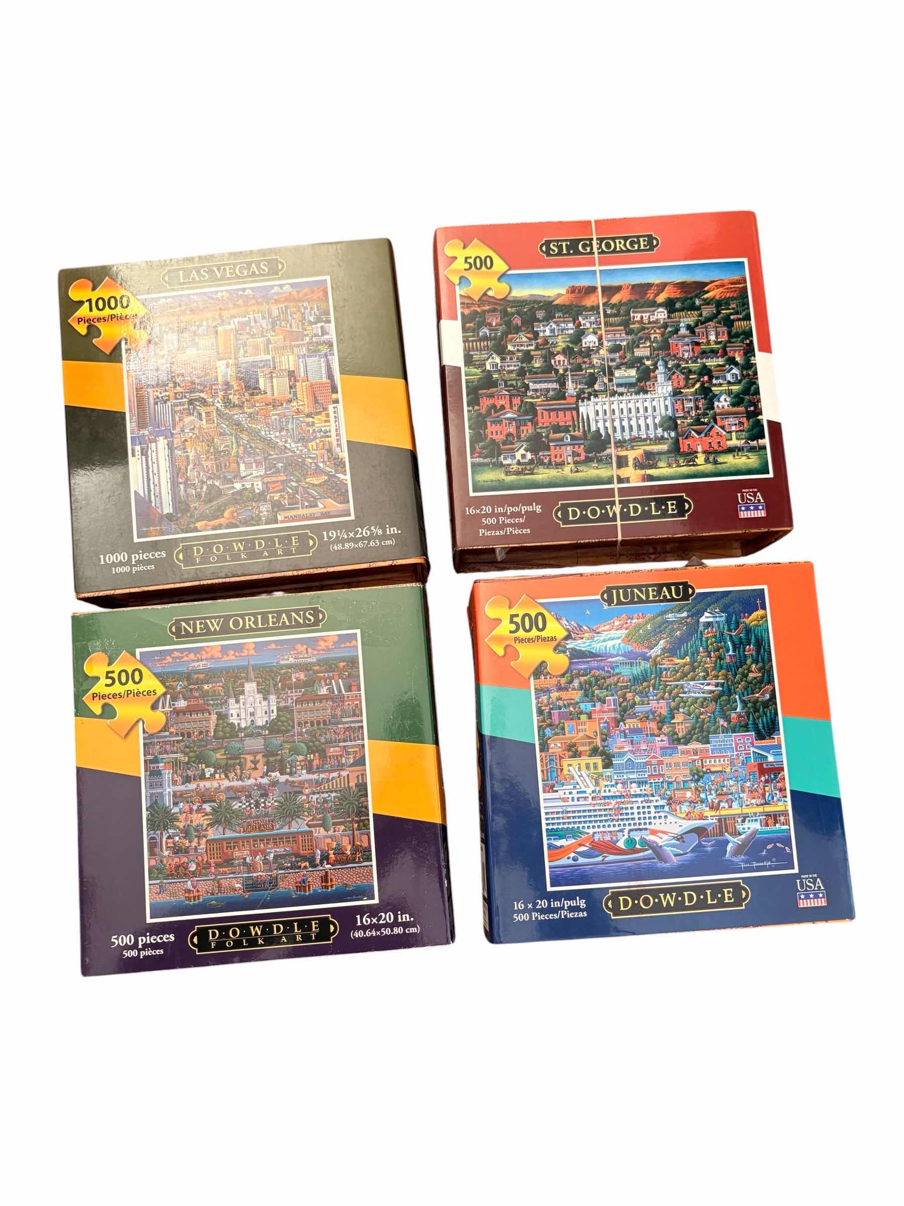 Photo 1 of (4)PCS DOWDLE FOLK ART PUZZLE “CITIES”