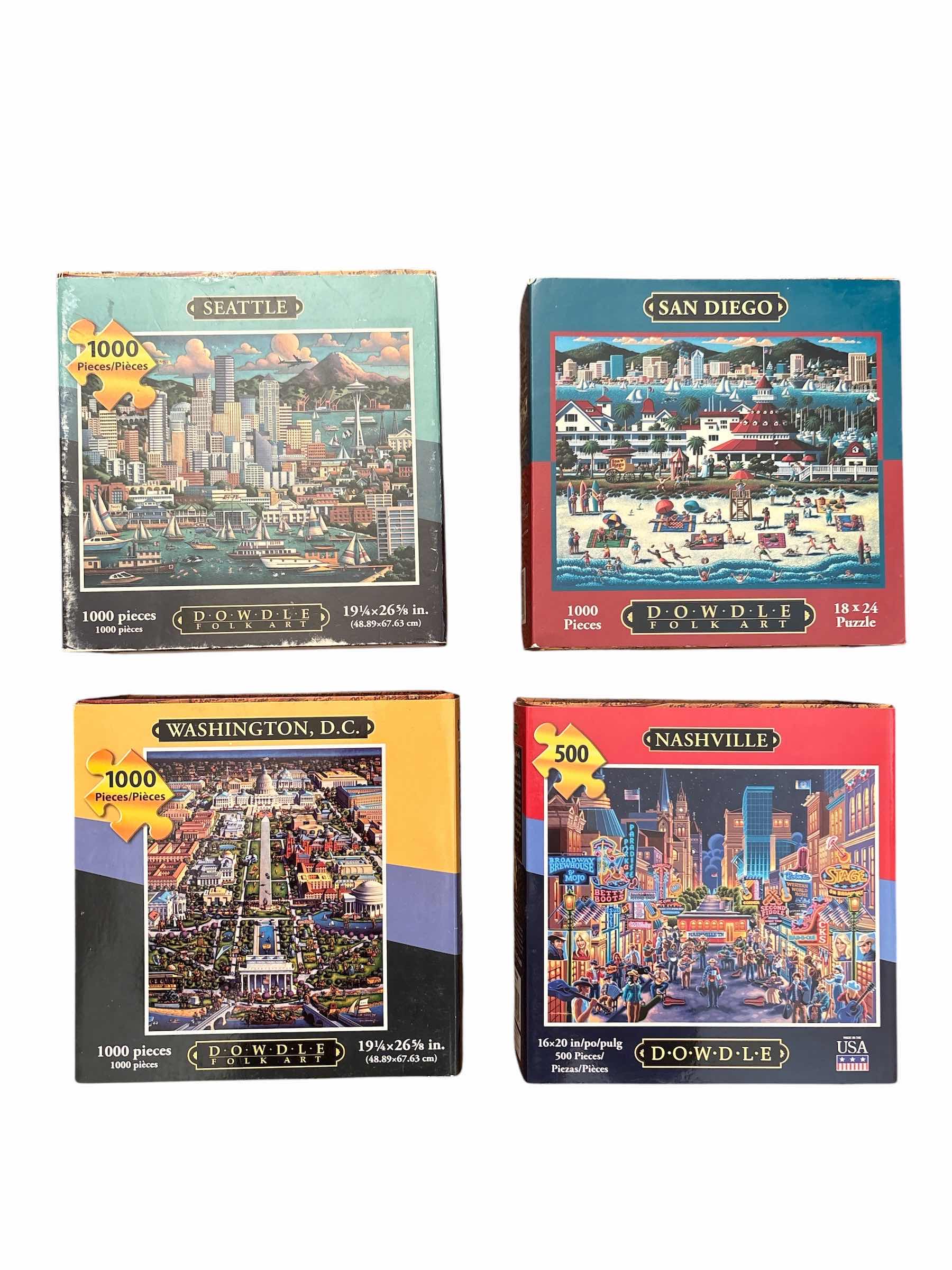 Photo 1 of (4)PCS DOWDLE FOLK ART PUZZLE “CITIES”