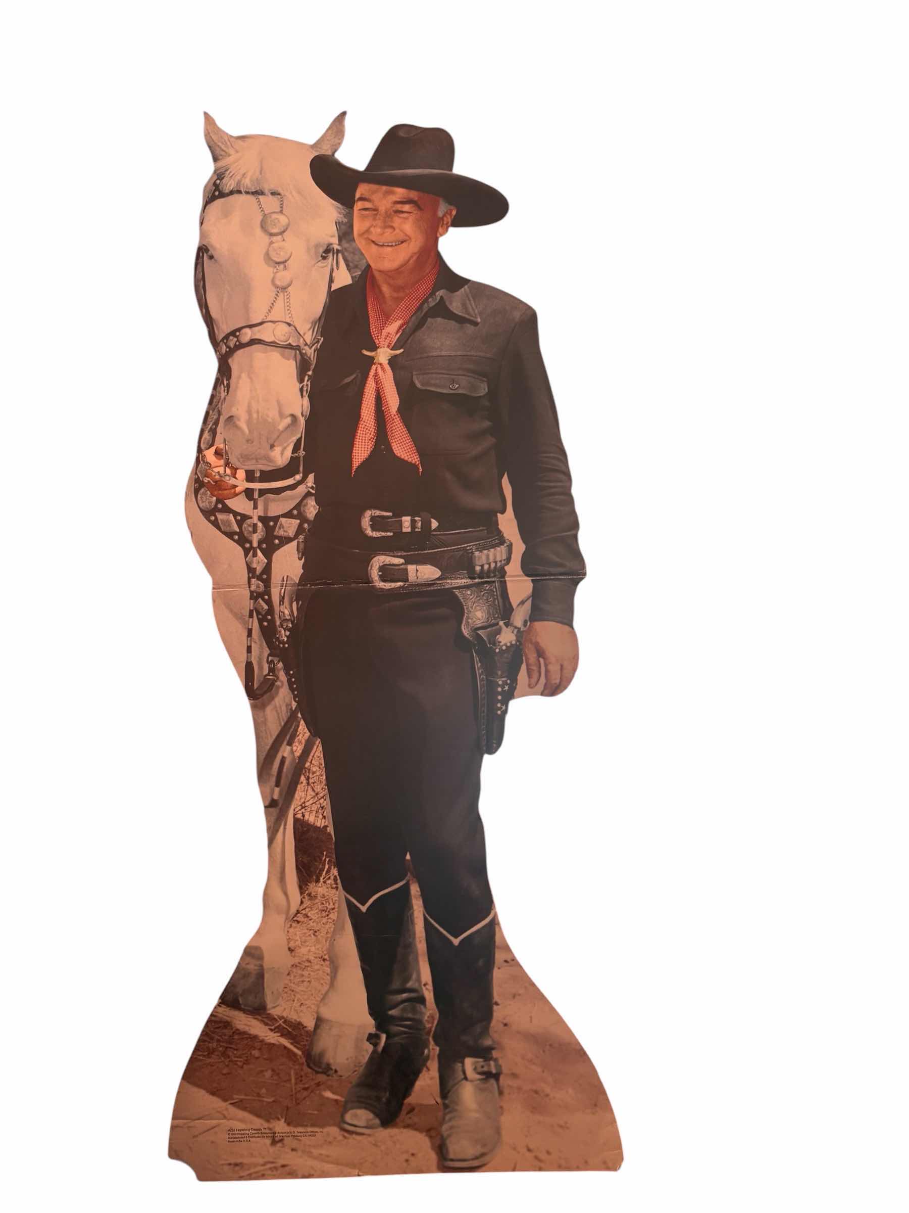 View 1 of LIFE SIZE CARDBOARD CUTOUT WESTERN HERO HOPALONG CASSIDY & HORSE TOPPER H72”