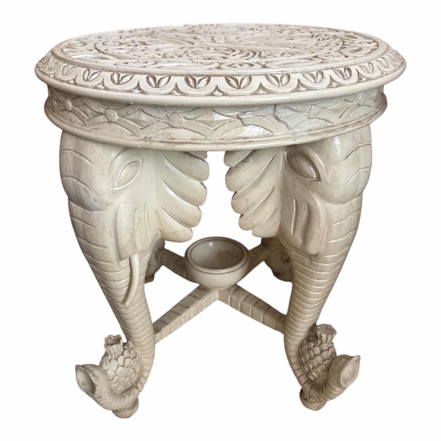 Photo 1 of VINTAGE IVORY COLOR HOLLYWOOD REGENCY ELEPHANT RESIN SIDE TABLE H18”