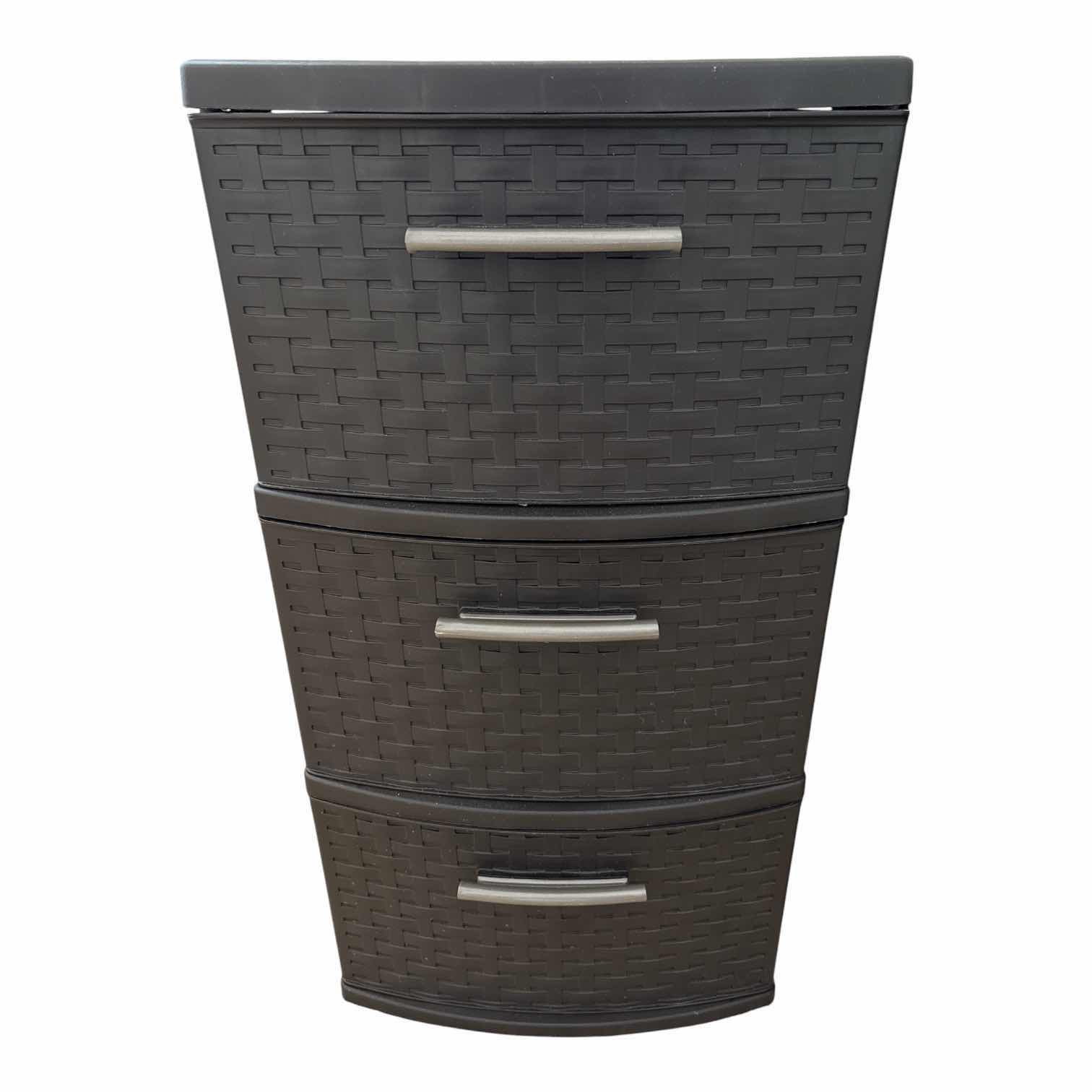 Photo 1 of STERILITE 3-DRAWER ESPRESSO WEAVE PLASTIC DRESSER 12.5”X14”H24”