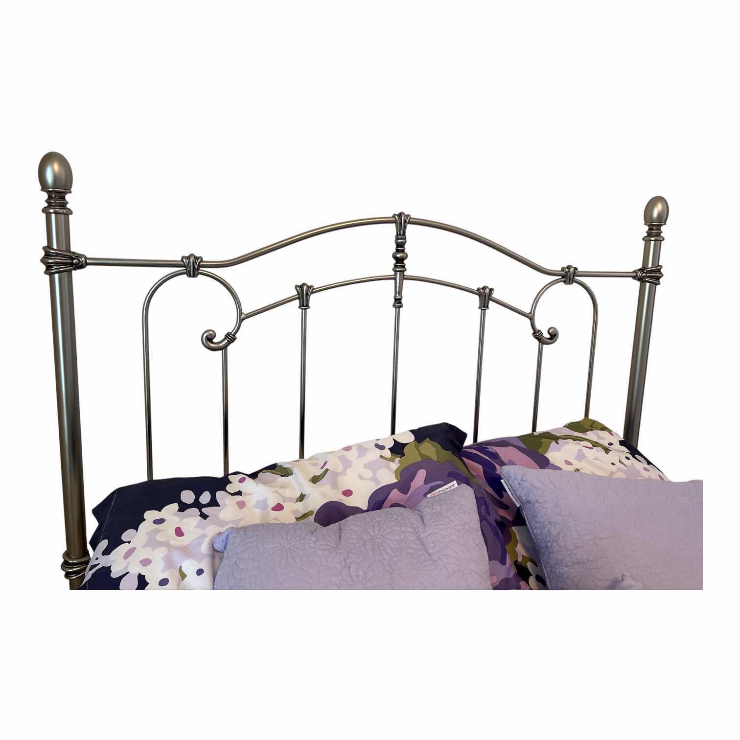 Photo 1 of METAL HEADBOARD BRUSHED NICKEL COLOR BOX SPRING AND BED FRAME APPROXIMATELY FULL SIZE 73”X50”H58”