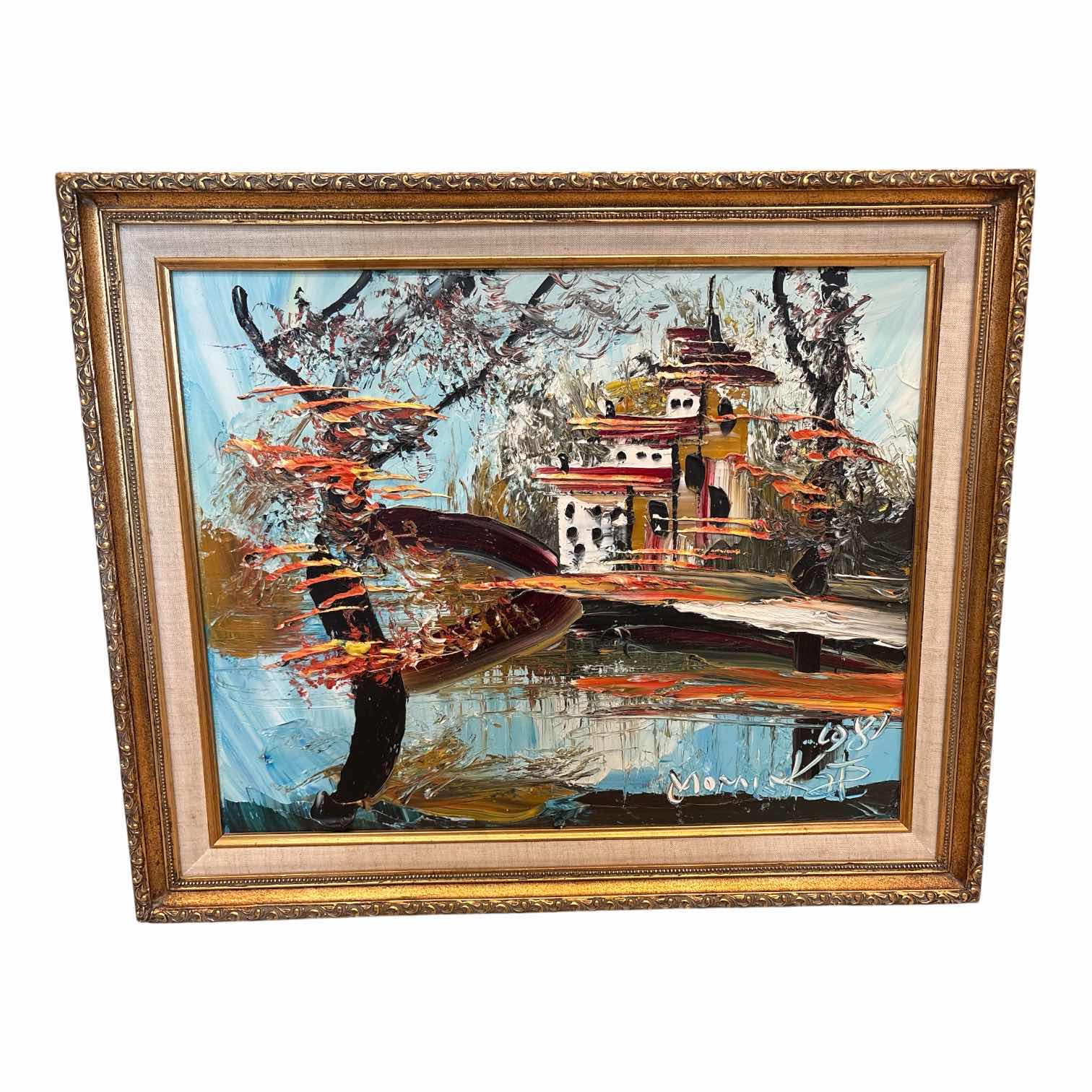 Photo 1 of VINTAGE FRAMED OIL PAINTING ASIAN INSPIRED IN GOLD FRAME SIGNED BY MORRIS KATZ 24”X20” $495