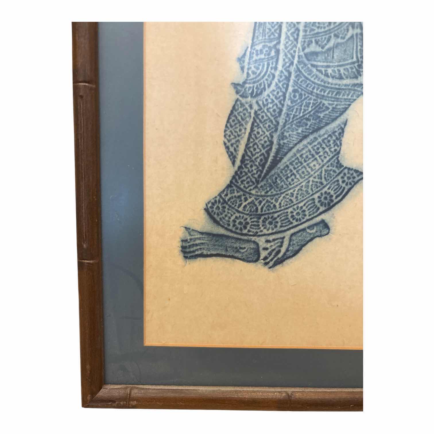 Photo 1 of VINTAGE FRAMED ARTWORK THAI TEMPLE RUBBINGS IN BLUE CHARCOAL 21”X24”