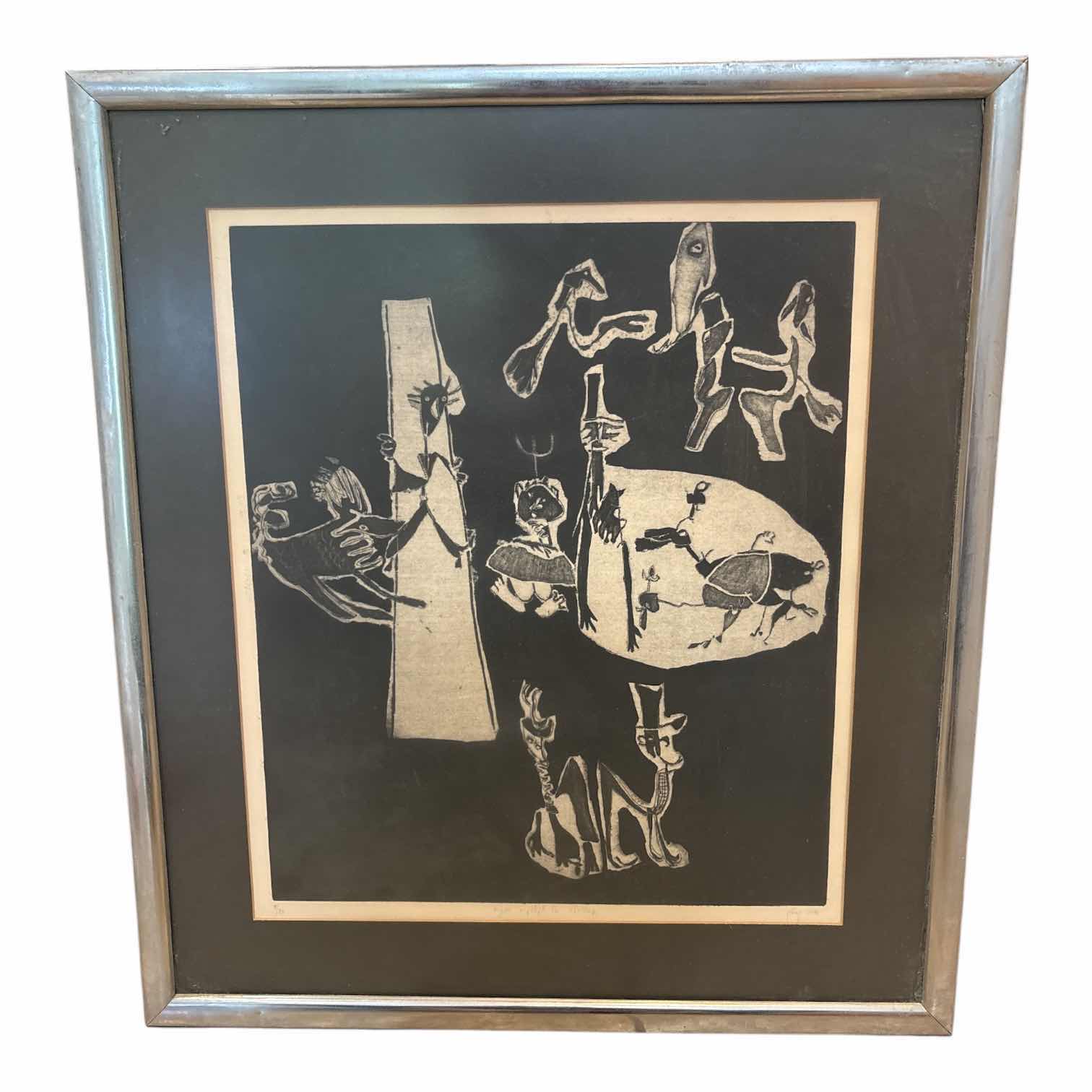 Photo 1 of FRAMED ARTWORK LIMITED EDITION PICASSO STYLE MODERNIST ABSTRACT LITHOGRAPH SIGNED IN HEBREW “IN THE STYLE OF PICASSO” 1/25 18.25”X20.5”