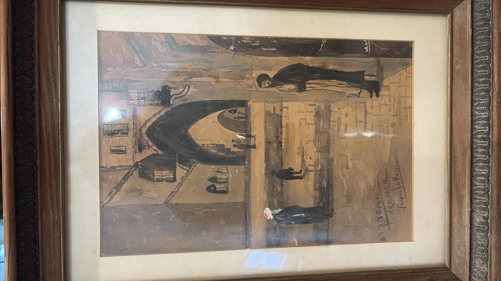 Photo 1 of VINTAGE FRAMED ART ISRAELI JERUSALEM STREET SCENE WATERCOLOR SIGNED KREMER 17.5”X22.5”