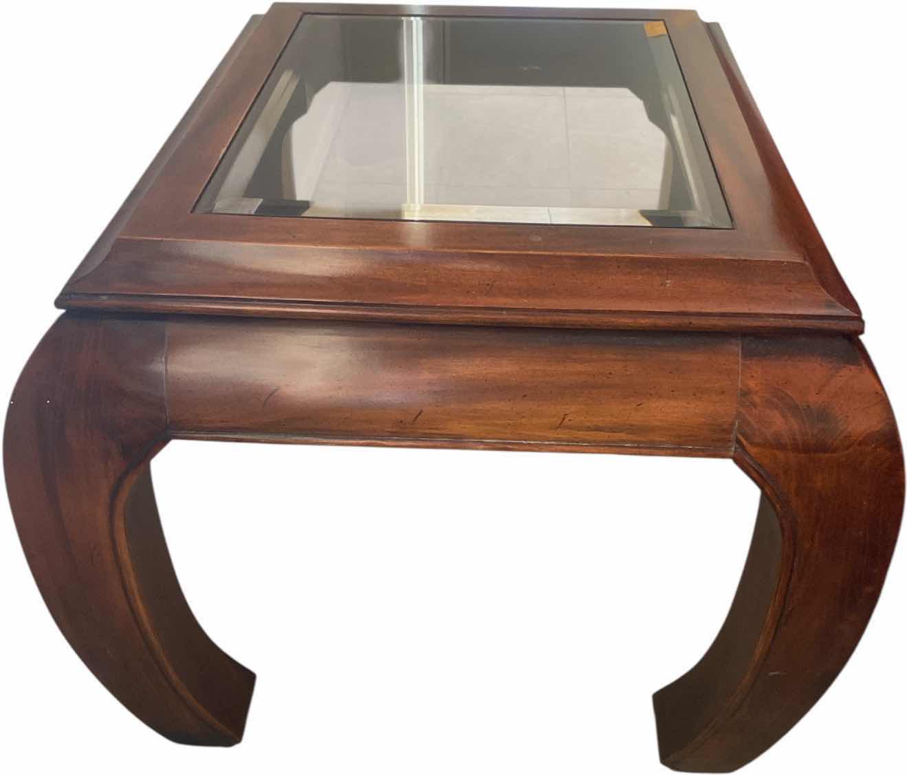 Photo 1 of DARK WOOD END TABLE WITH BEVELED GLASS TOP 27“ x 21“ H 21”