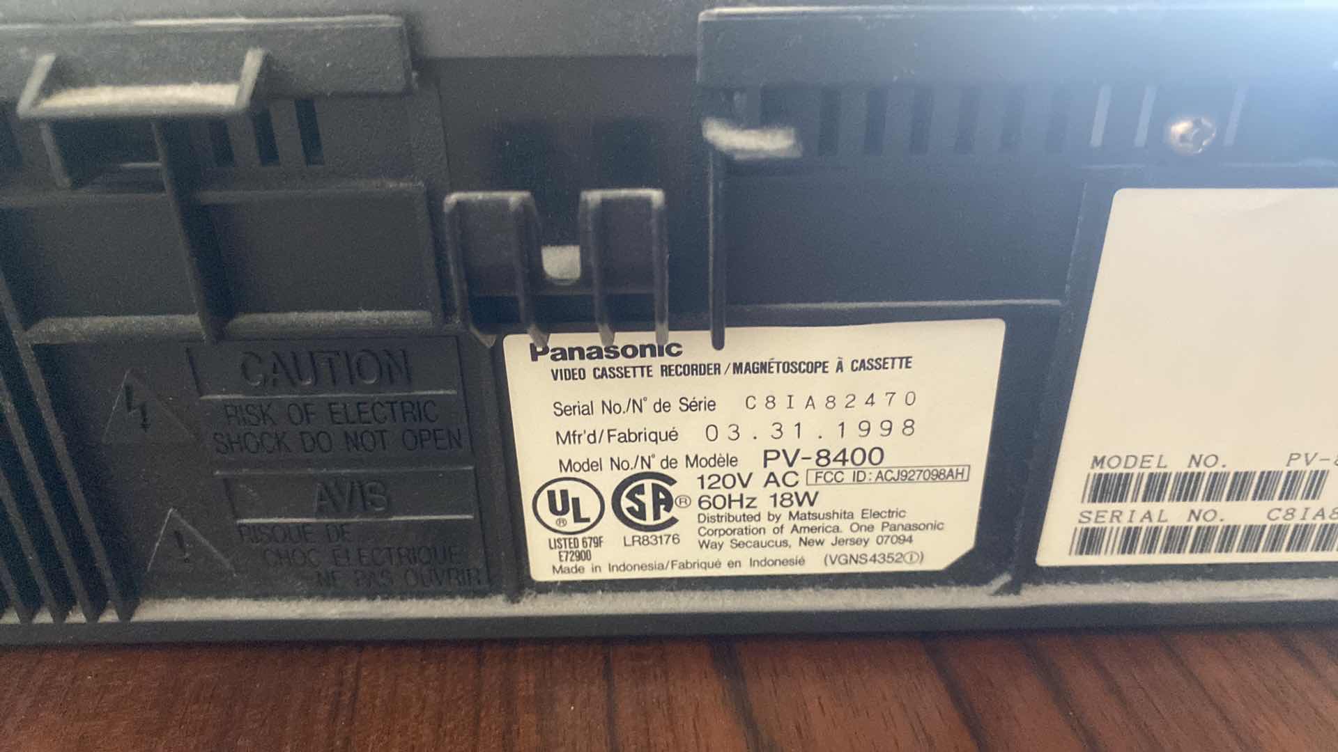 Photo 1 of PANASONIC 4-HEAD OMNI VISION, VHS PLAYER MODEL PV – 8400