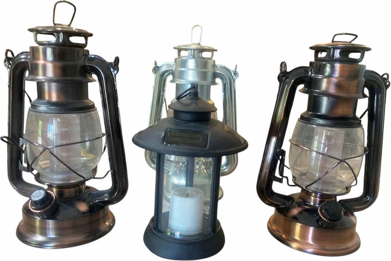 Photo 1 of 4-LANTERNS, ONE SOLAR POWERED THREE BATTERY OPERATED H9 1/2”