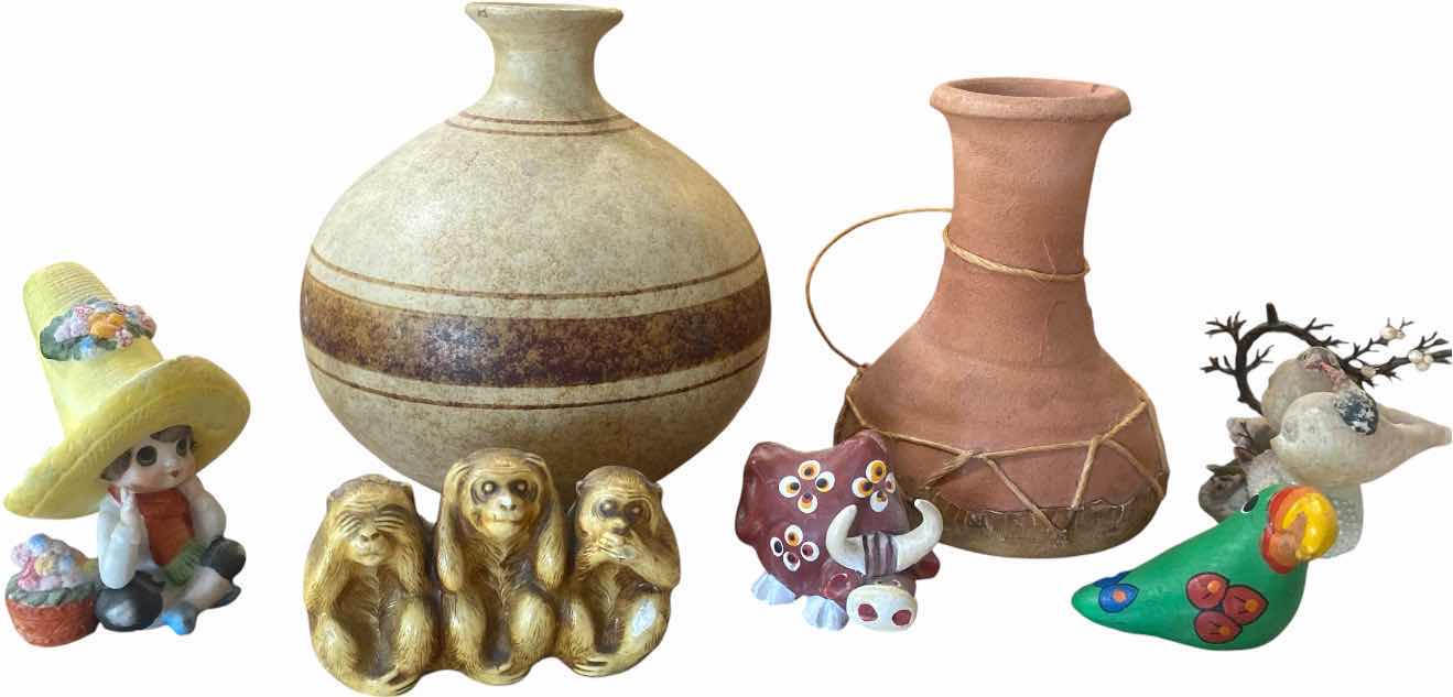 Photo 1 of 7-POTTERY ANIMALS & VASES H7”