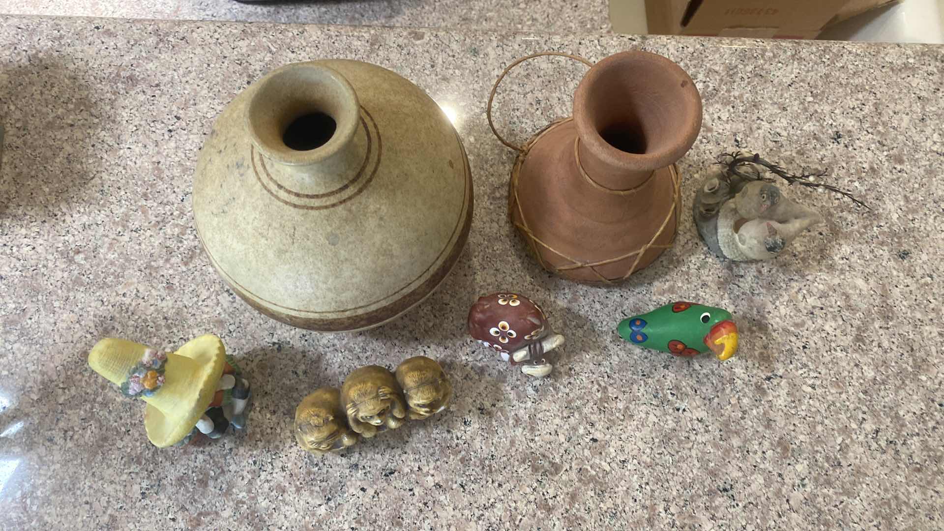 Photo 1 of 7-POTTERY ANIMALS & VASES H7”