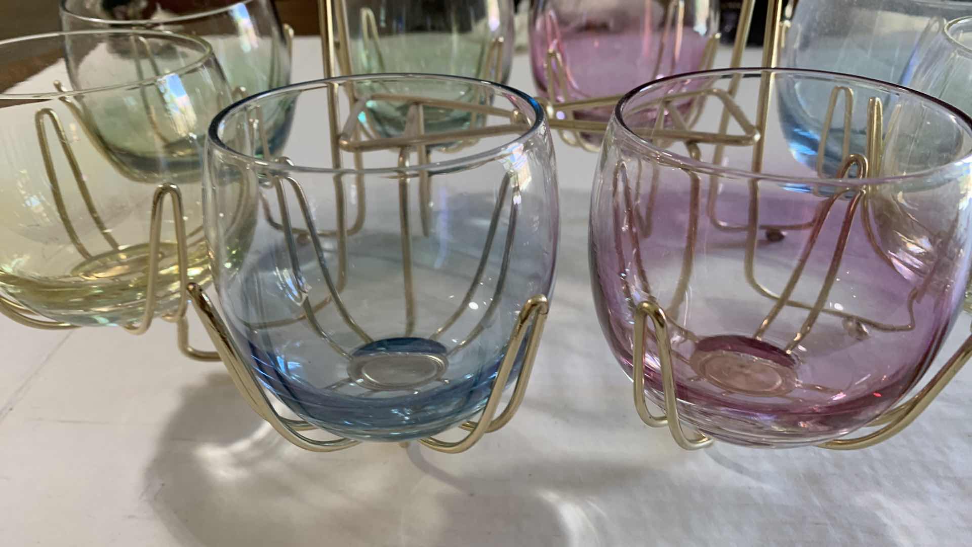 Photo 1 of VINTAGE FEDERAL GLASS “OVER THE RAINBOW” ROLY-POLY BAR SET
