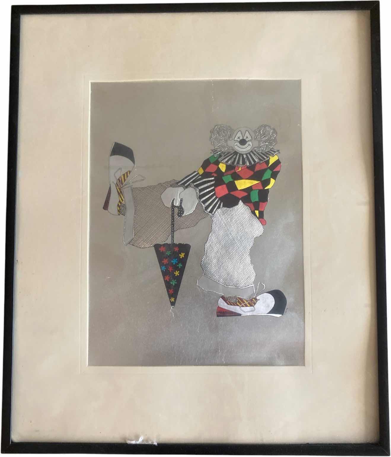 Photo 1 of FRAMED VINTAGE 1980’s KAFKA CLOWN WITH FLOWER 10” x 12”